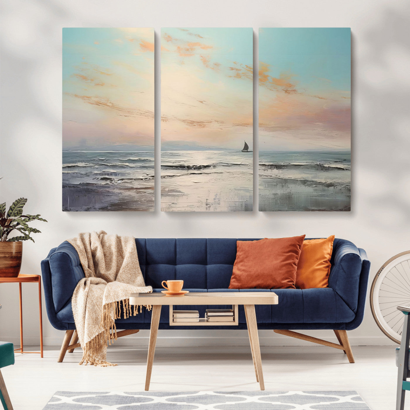 MGV-CV-48X32-3P - Abstract Ocean Wall Art -  Boat Wall Art Canvas Print