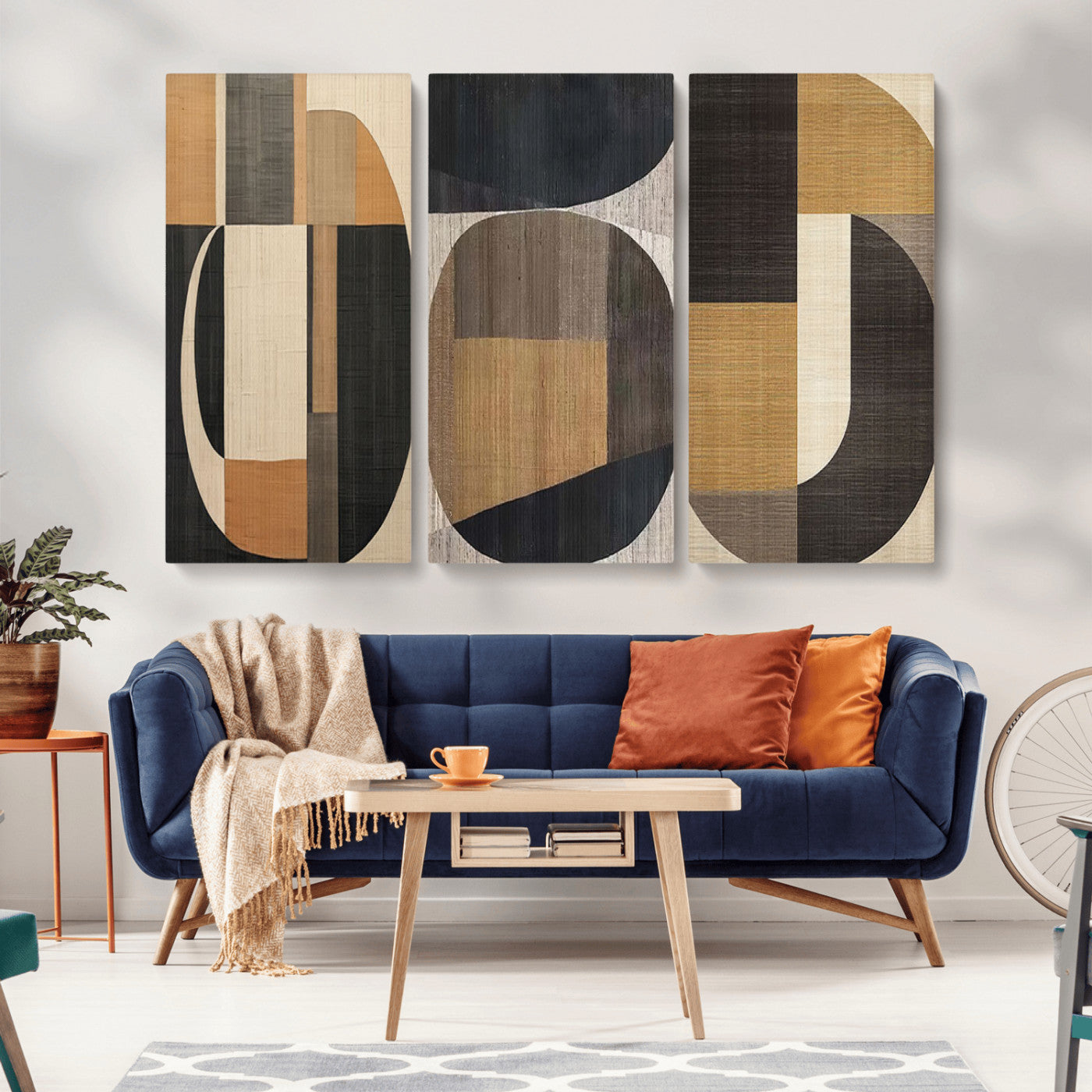 MGV-CV-48X32-3P - Modern Brown Wabi Sabi Abstract Wall Art Canvas Print Set, Minimalist Wall Art
