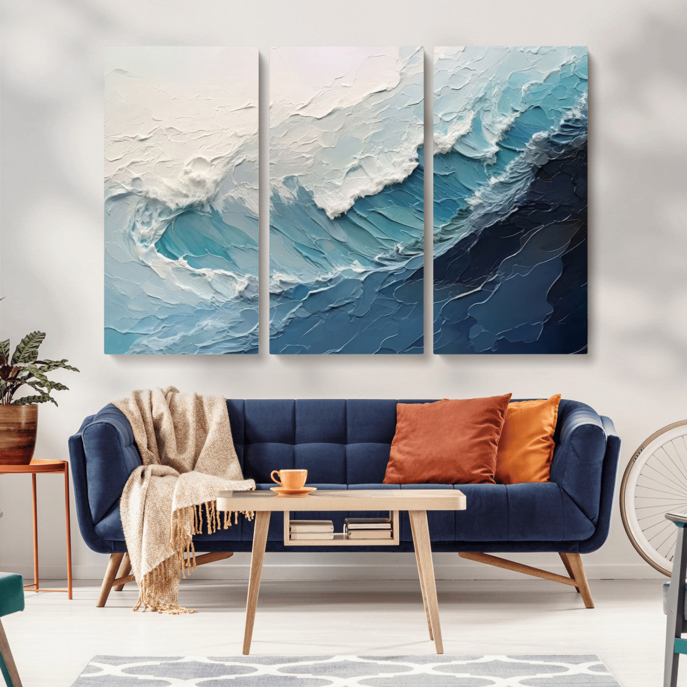 MGV-CV-48X32-3P - Ocean Wave Canvas Wall Art Print - Coastal Wall Decor for Living Room - Large Ocean Wave Wall Art