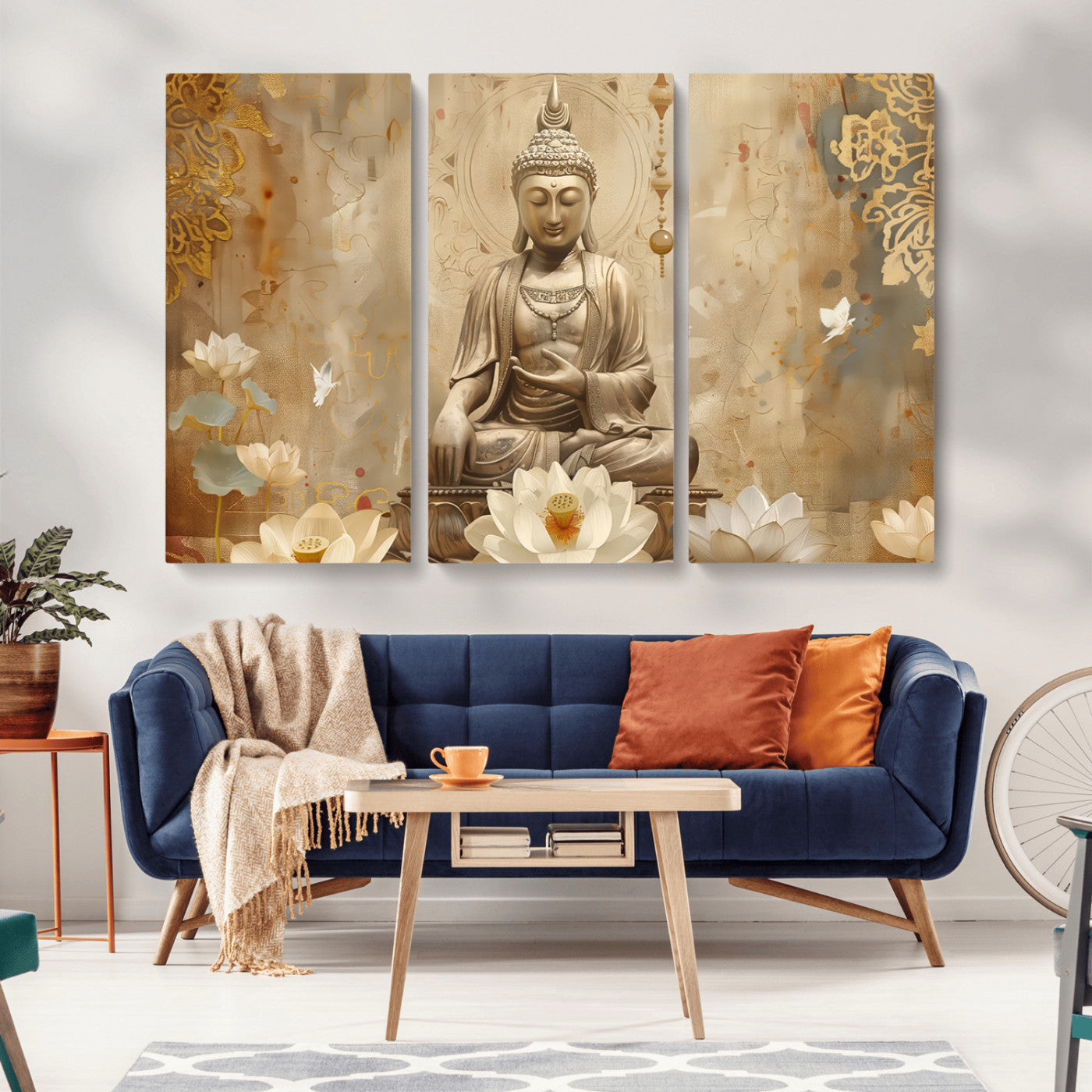 MGV-CV-48X32-3P - Buddha Wall Art Canvas Print, Buddha Meditation Room Decor, Yoga Room Wall Decor