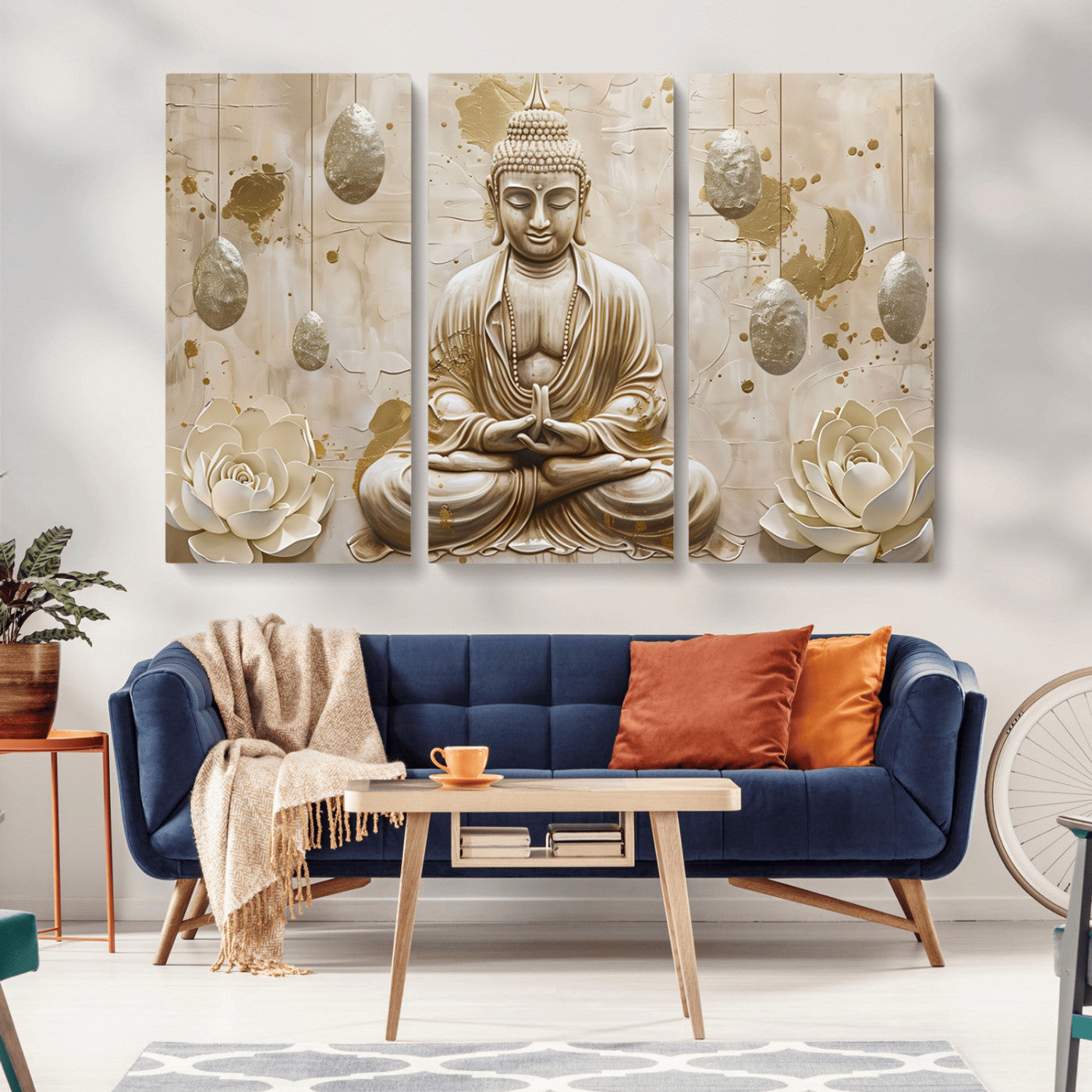 MGV-CV-48X32-3P - Serene Buddha Wall Art | Yoga Room Decor and Meditation Wall Art Print | Framed and Ready to Hang