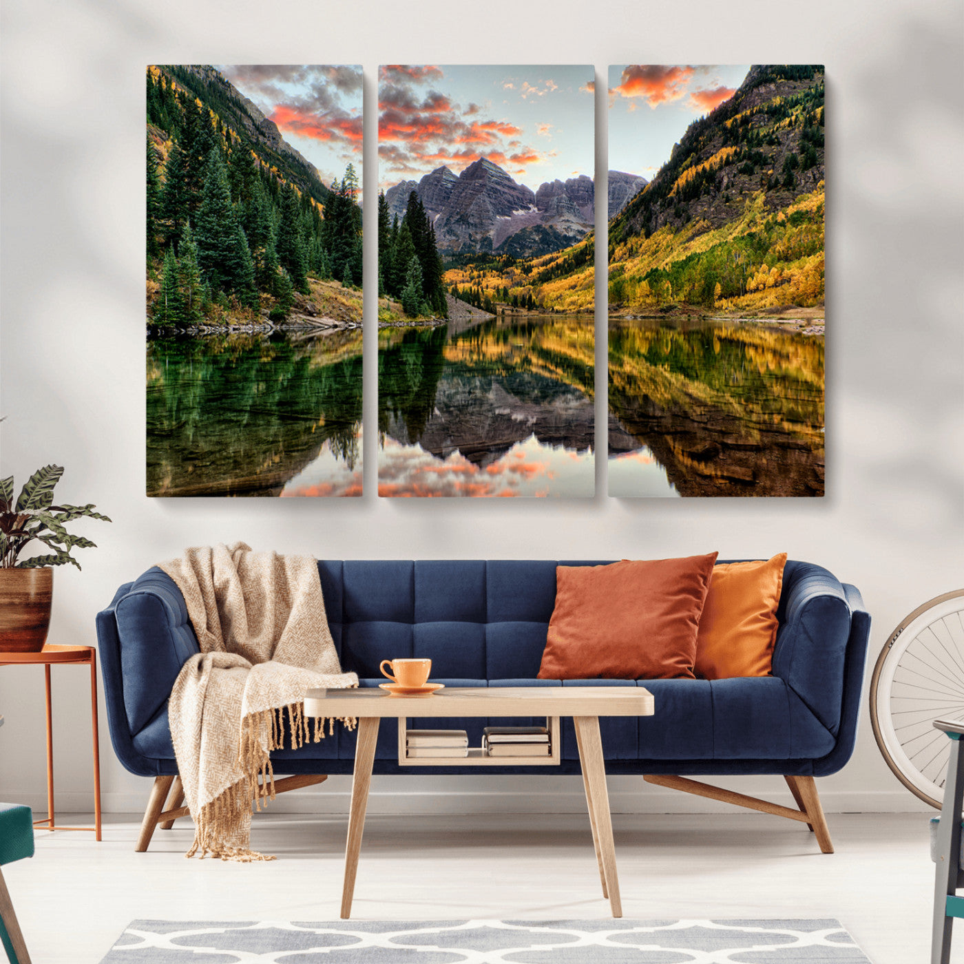 MGV-CV-48X32-3P - Maroon Bells Wall Art - Scenic Canvas Print of Maroon Bells in Autumn for Elegant Home or Office