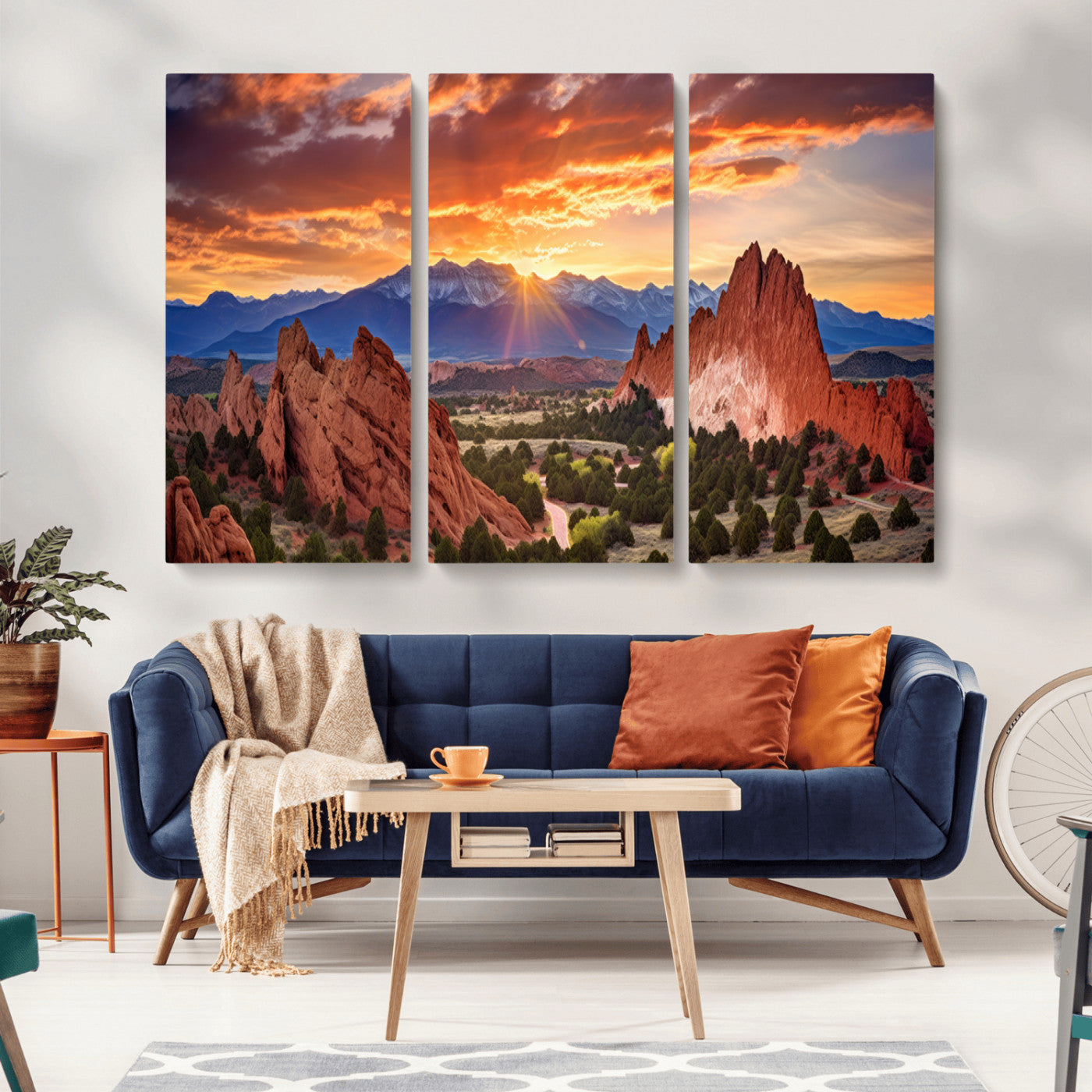 MGV-CV-48X32-3P - Rocky Mountains Sunset Wall Art Canvas Print – Ready to Hang, Framed Colorado Landscape