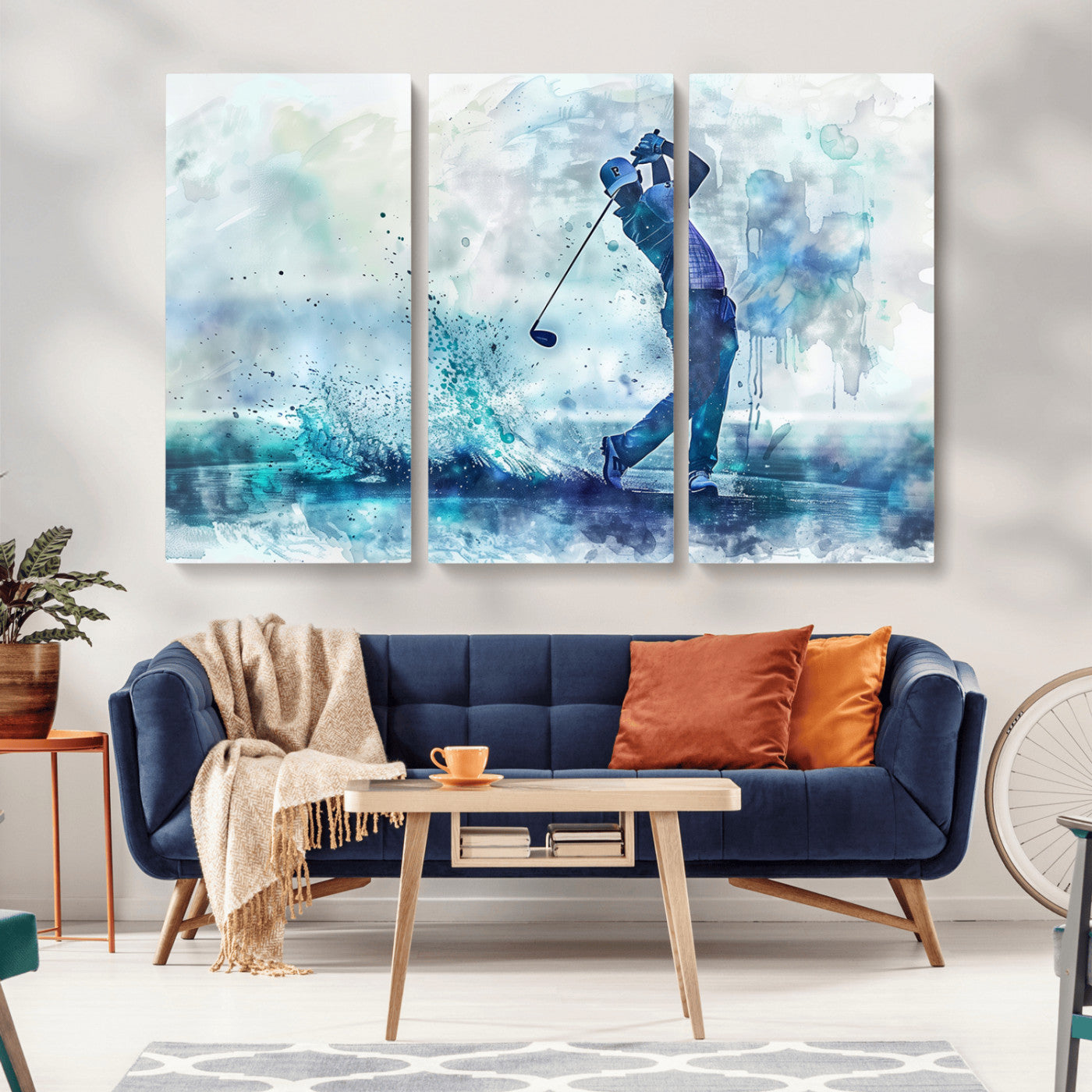 MGV-CV-48X32-3P - Golf Swing Wall Art Canvas Print - Sports-Inspired Watercolor Decor - Ready to Hang