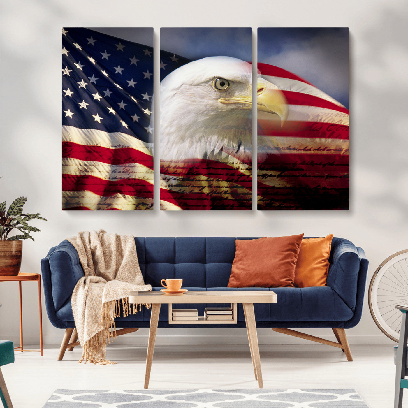 MGV-CV-48X32-3P - American Flag Eagle Symbol Wall Art, American Flag Eagle Wall Art Canvas Print