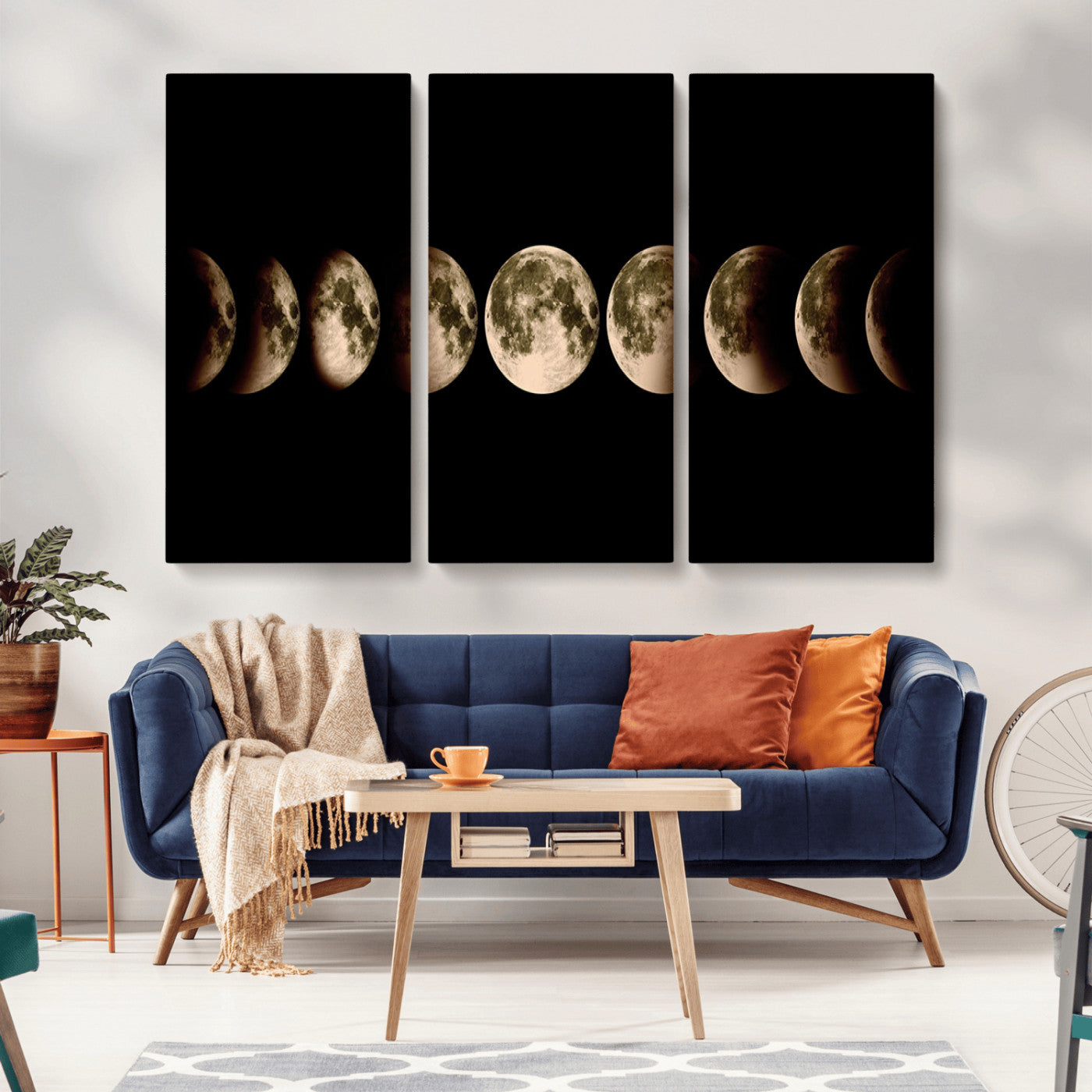 MGV-CV-48X32-3P - Phases of the Moon Wall Art | Canvas Print for Modern Wall Decor | Ready to Hang and Framed