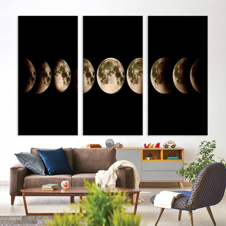 Phases of the Moon canvas print, ideal for lunar sequence decor.