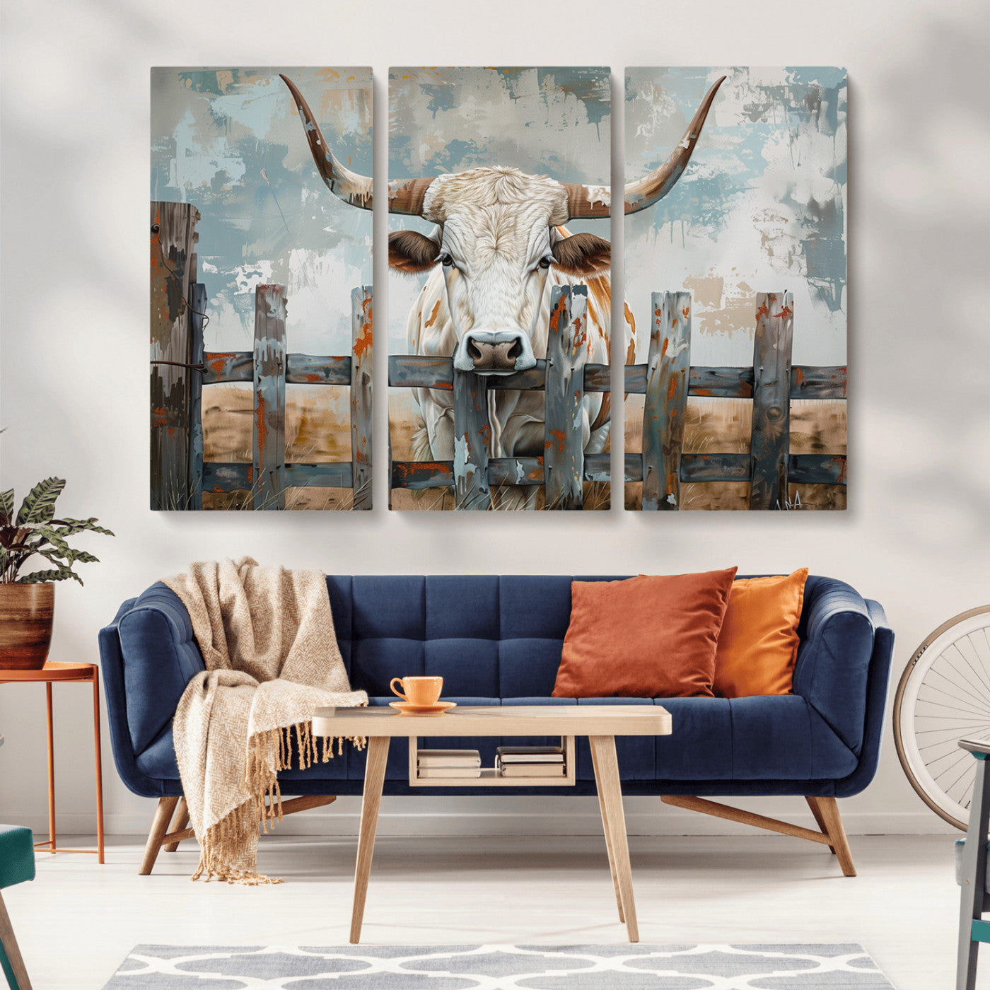 MGV-CV-48X32-3P - Vintage Cow Wall Art Canvas Print for Farmhouse Wall Decor Theme, Cattle Wall Art Print