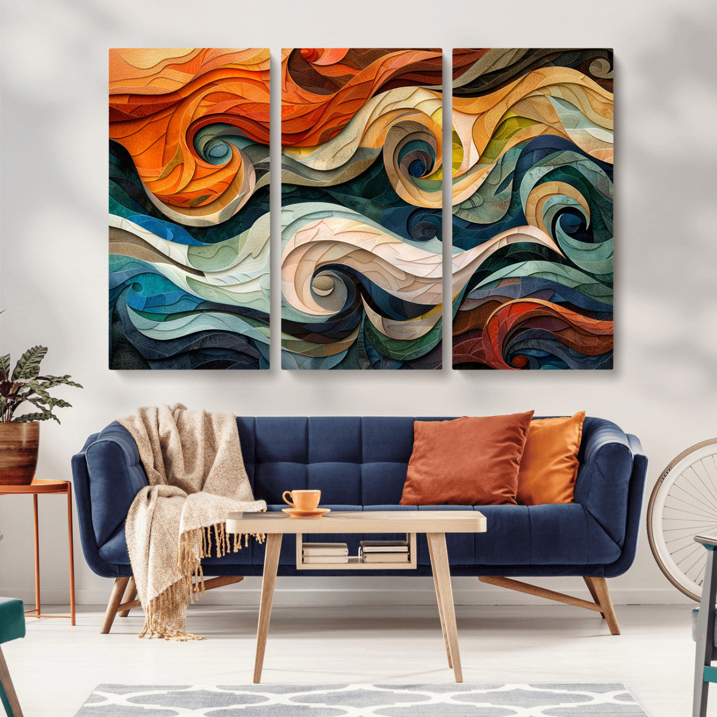 MGV-CV-48X32-3P - Abstract Wave Wall Art | Ready to Hang Framed Canvas Print | Vibrant Home Decor for Modern Spaces