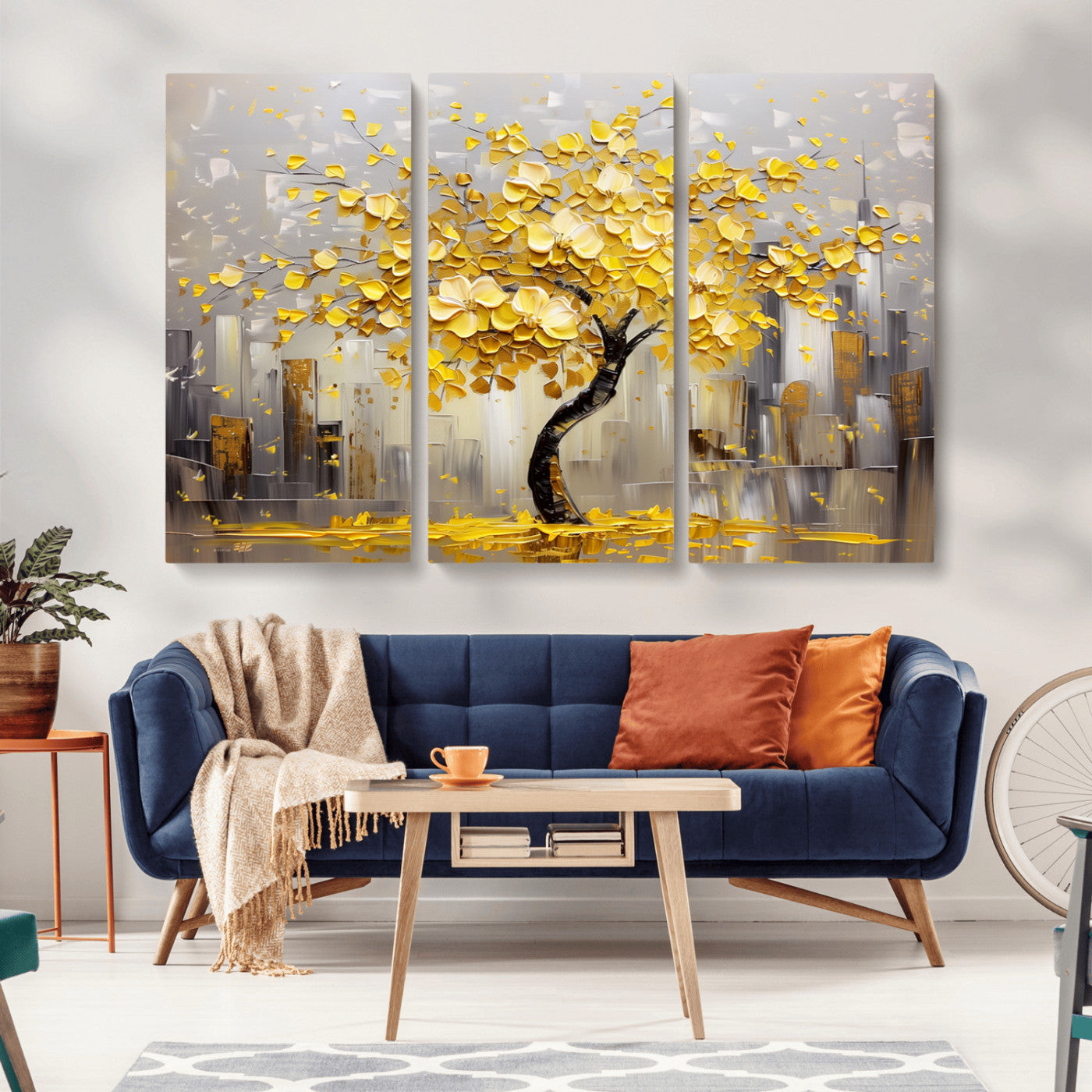 -Golden Tree Canvas Print | Abstract Wall Art for Modern Homes | Ready to Hang Framed Artwork