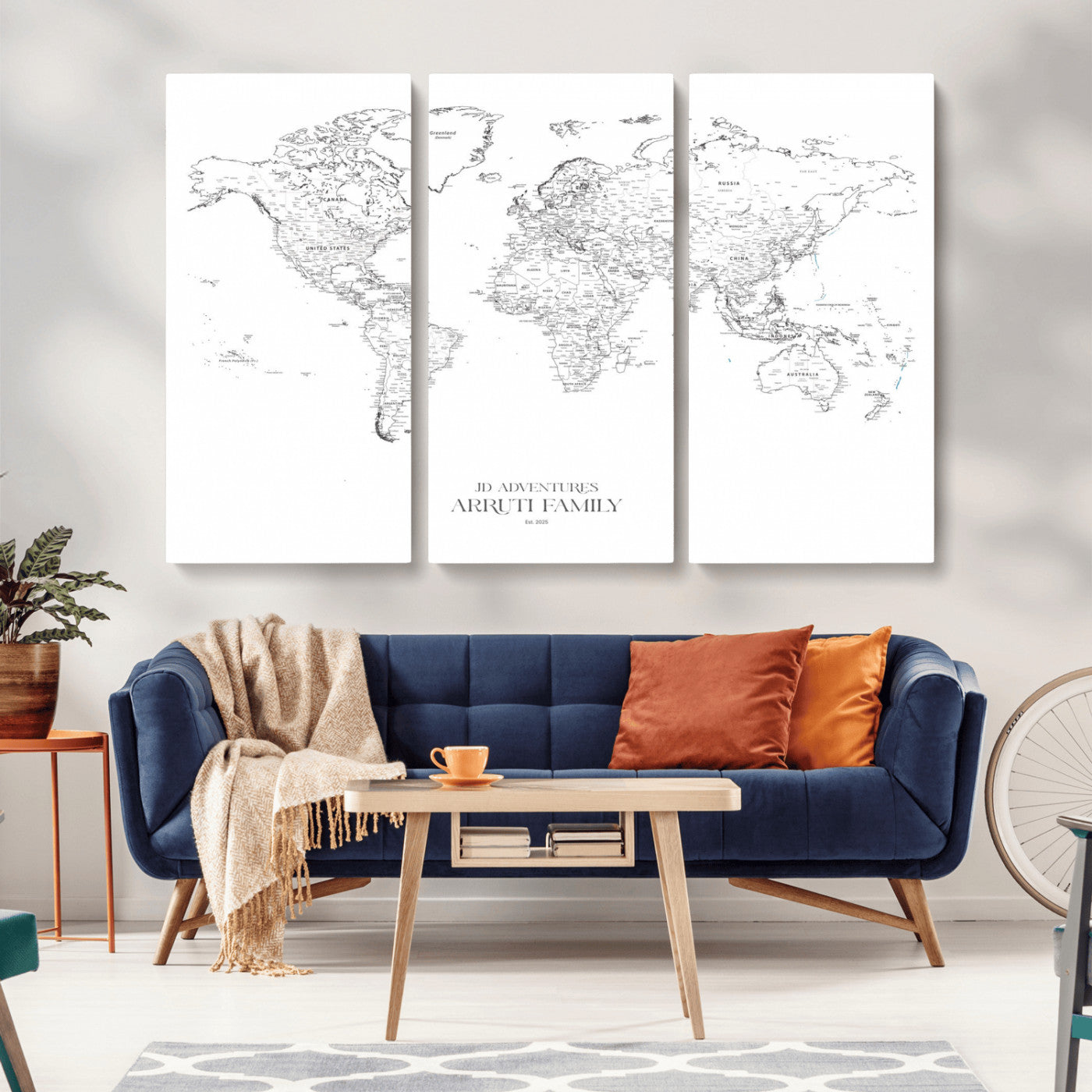 MGV-CV-48X32-3P - Custom World Map Wall Art – Personalized Framed Canvas Print with Push Pins for Travel Tracking,