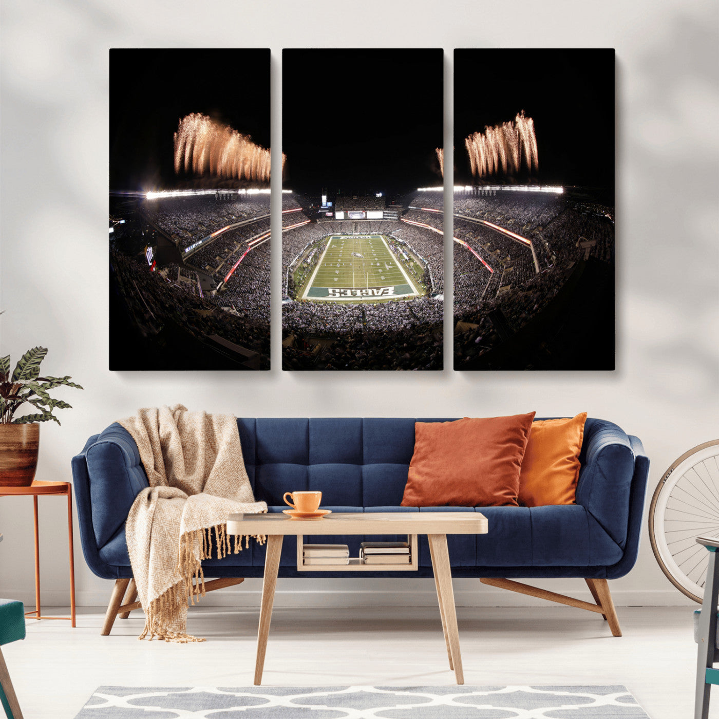 48893-MGV-CV-36X24-Eagles Field Stadium Wall Art - Lincoln Financial Field Fireworks Game Triple Canvas Wall Art -