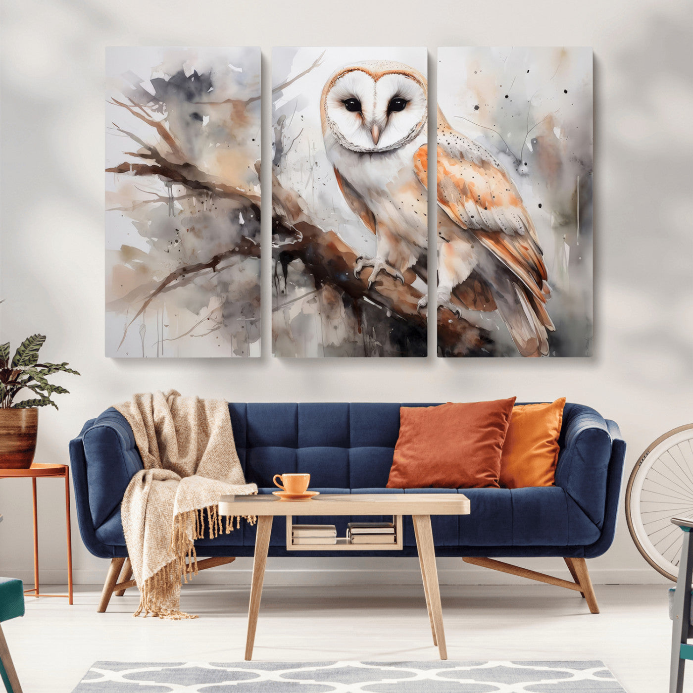 MGV-CV-48X32-3P - Barn Owl Wall Art | Watercolor Barn Owl Canvas Print | Perfect for Farmhouse Wall Decor | Ready to