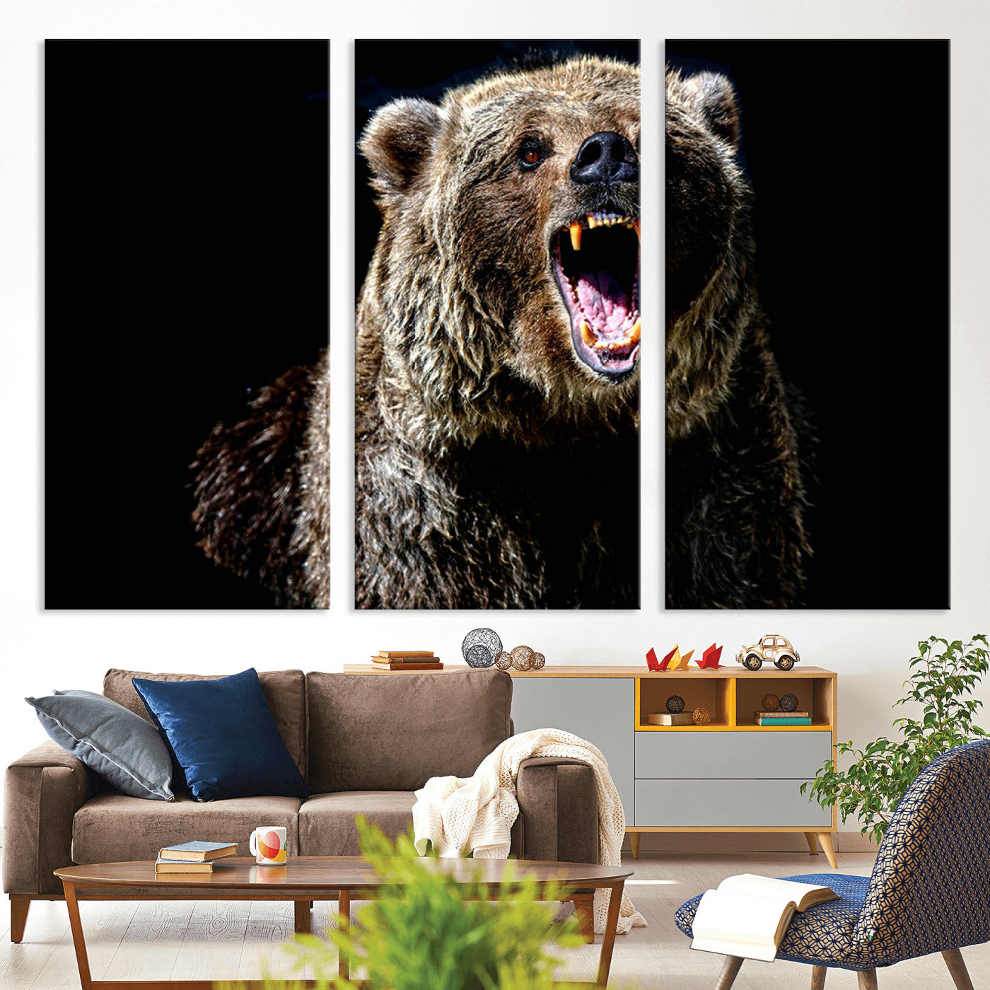 17625-MGV-CV-36X24-Grizzly Bear Canvas Print | Wildlife Wall Art for Cabin Decor | Ready to Hang Framed