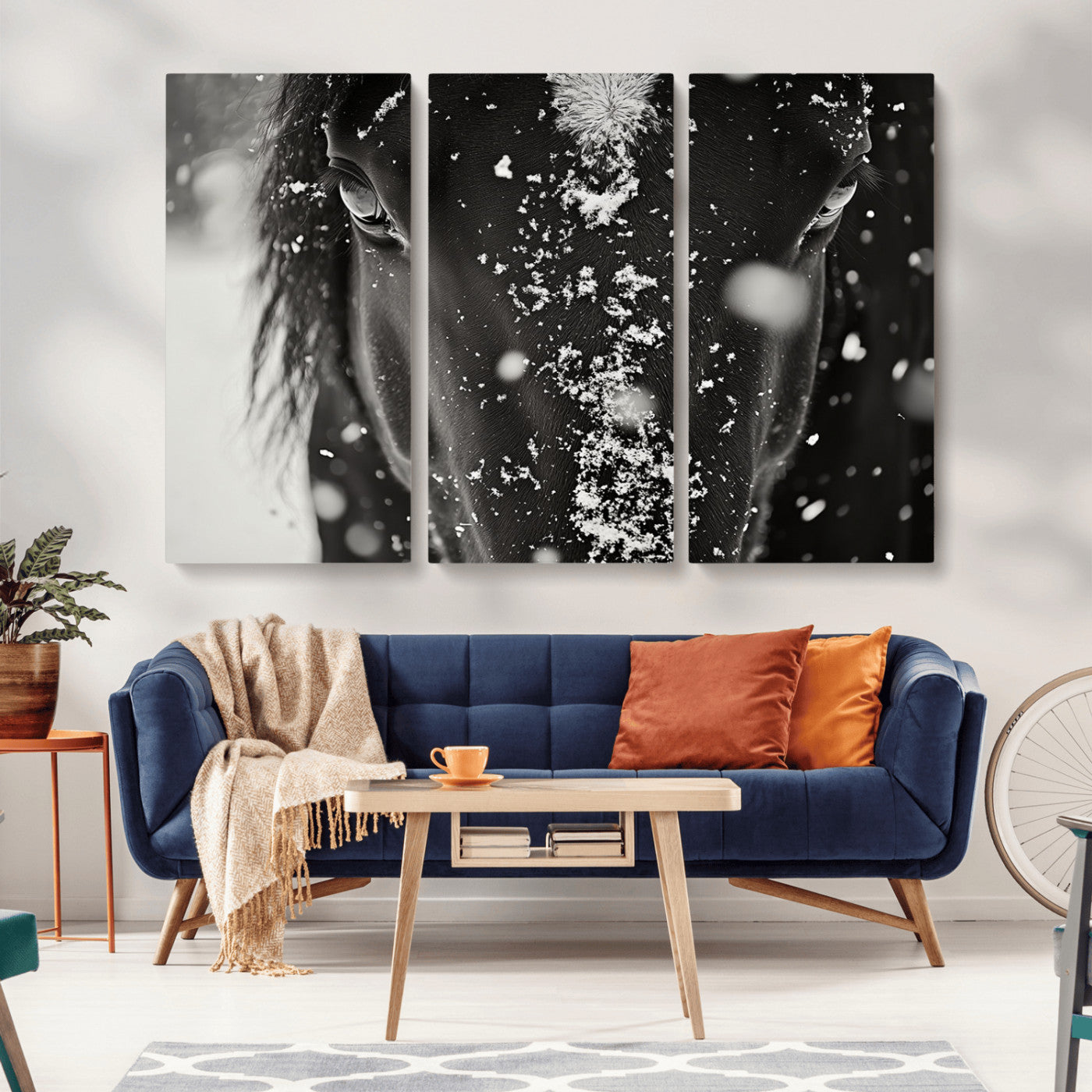 MGV-CV-48X32-3P - Winter Horse Snow Wall Art Canvas Print