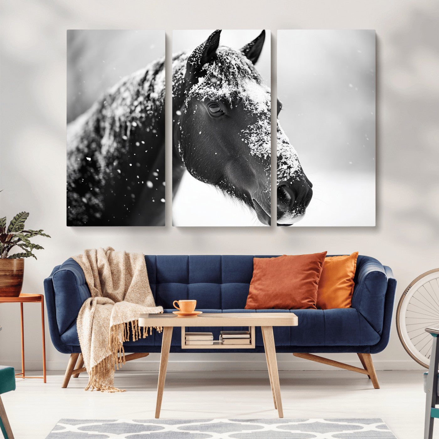 MGV-CV-48X32-3P - Horse Canvas Print - Winter Horse Snow Wall Art Canvas Print