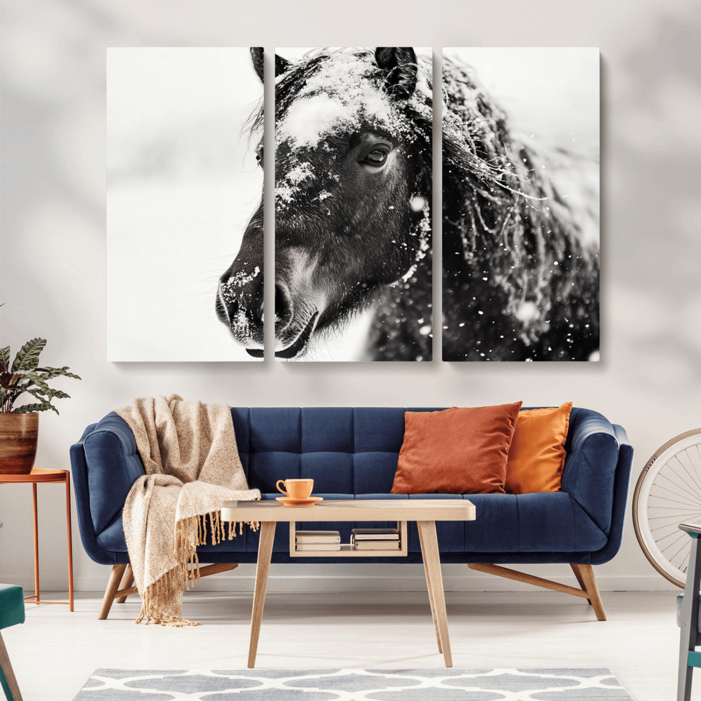 MGV-CV-48X32-3P - Framed Black and White Horse Wall Art | Ready to Hang and Framed | Farmhouse and Western Wall Decor