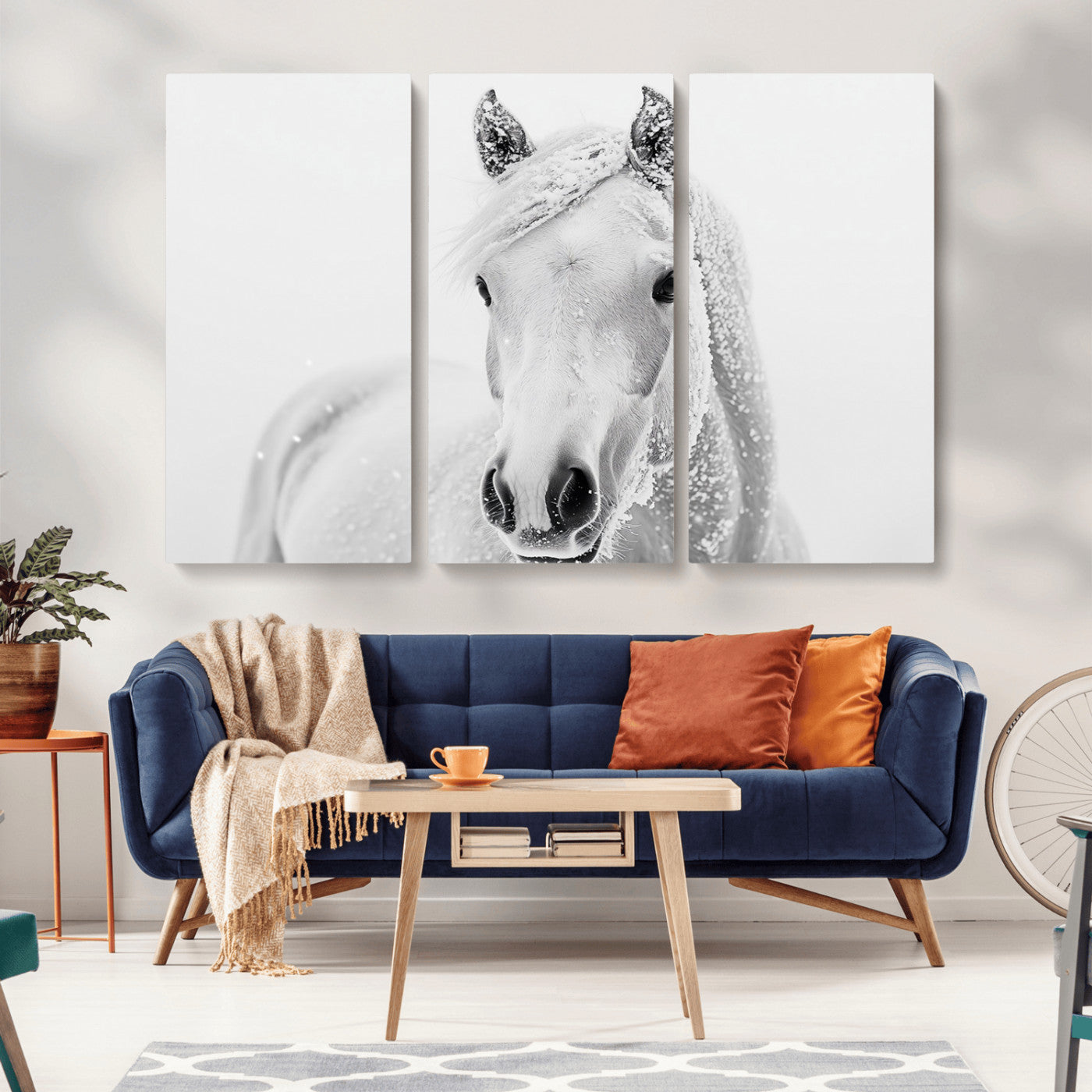 MGV-CV-48X32-3P - Majestic White Horse Wall Art | Ready to Hang and Framed | Farmhouse Wall Decor for Living Room