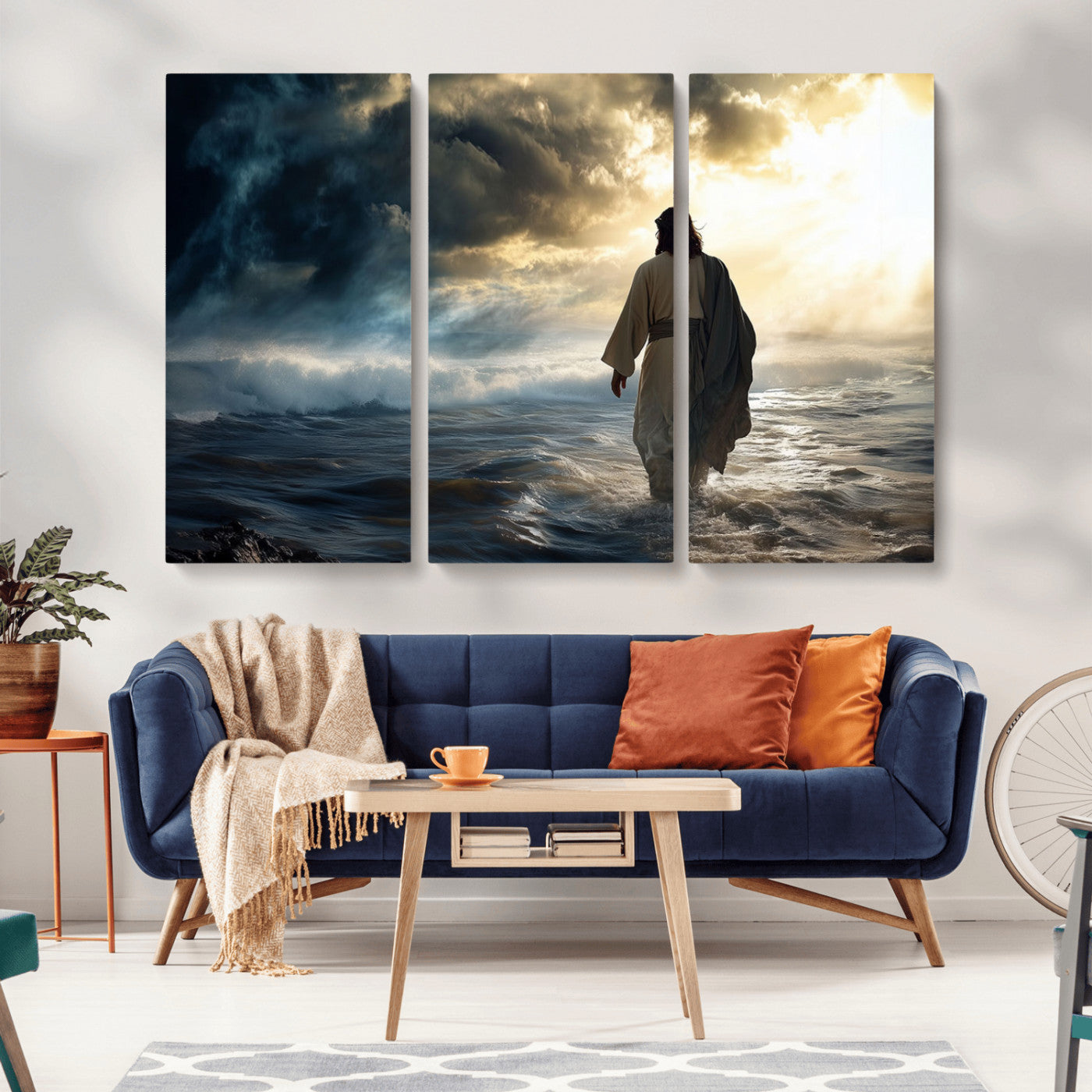 MGV-CV-48X32-3P - Jesus Walking on Water Wall Art | Canvas Print | Ready to Hang | Christian Home Decor | Spiritual