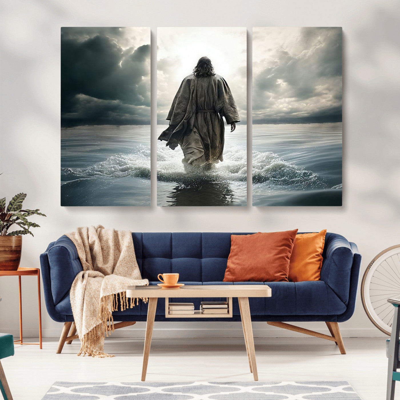 MGV-CV-48X32-3P - Jesus Walking on Water Wall Art | Canvas Print | Ready to Hang | Christian Home Decor | Spiritual