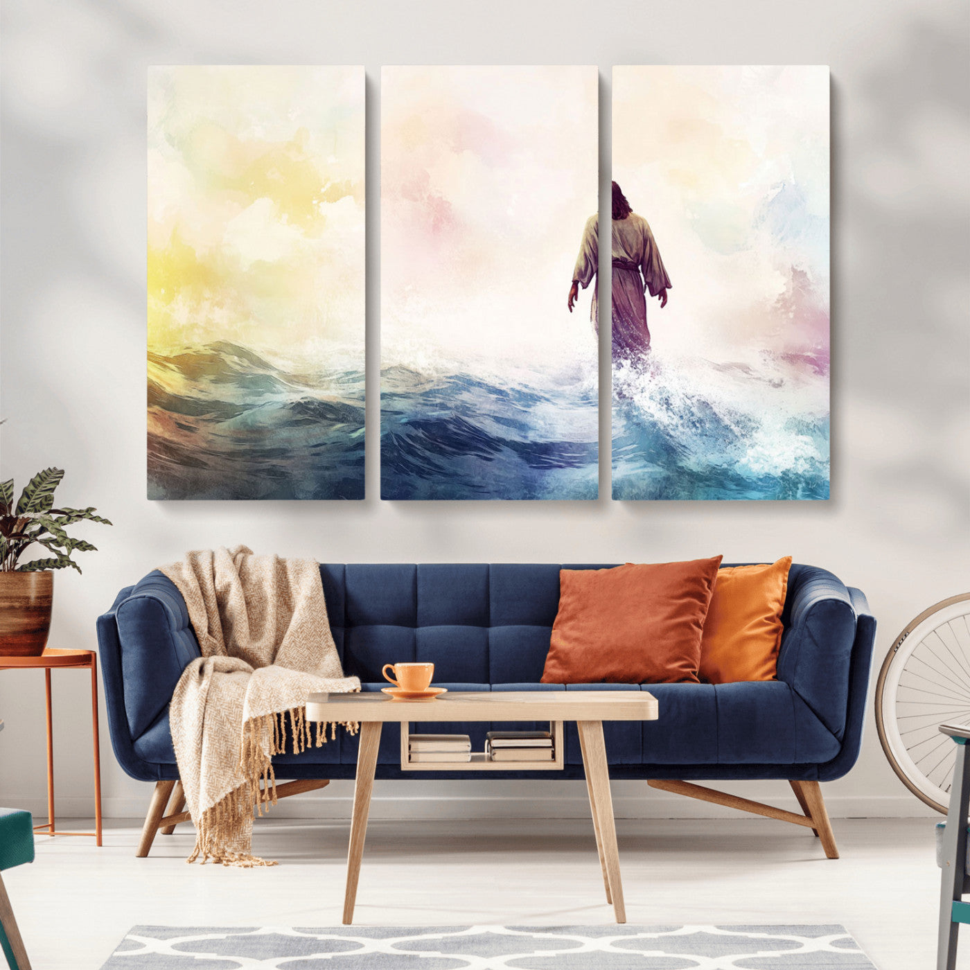 MGV-CV-48X32-3P - Watercolor Jesus Walking on Water Canvas Print, Christian Wall Art, Jesus Christ Walking