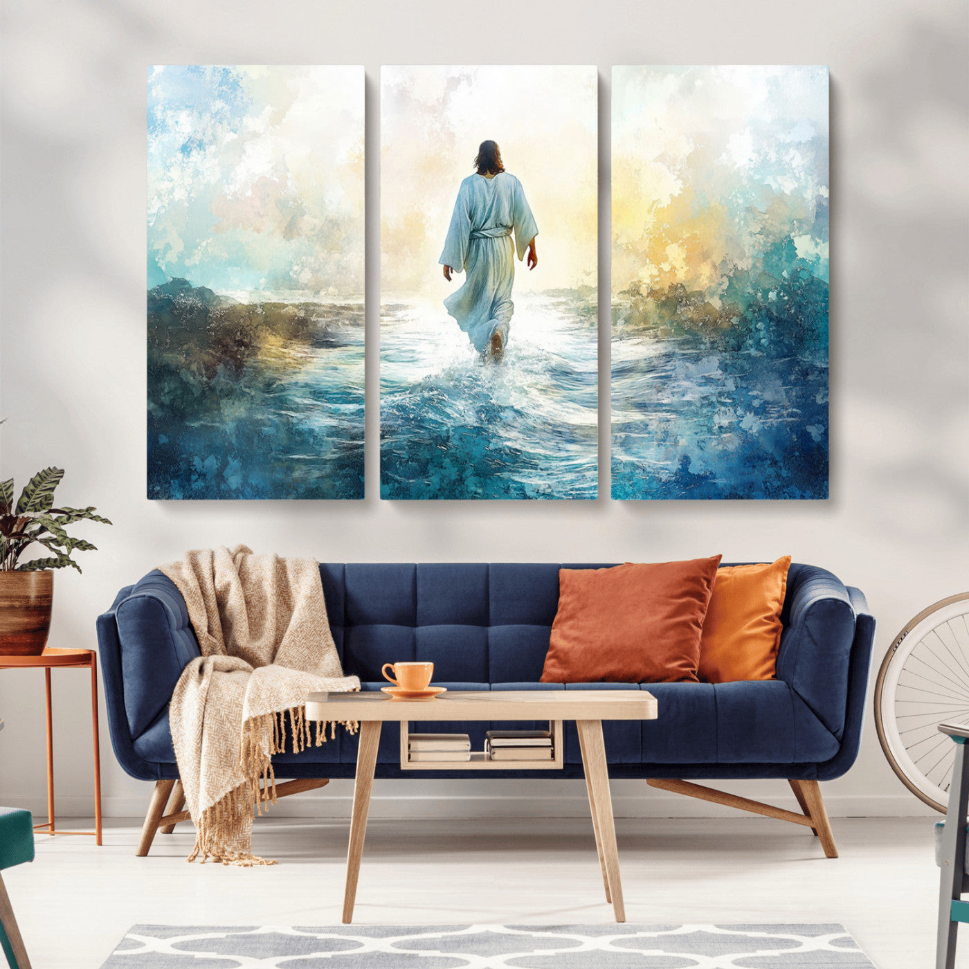 MGV-CV-48X32-3P - Watercolor Jesus Walking on Water Canvas Print, Christian Wall Art, Jesus Christ Walking