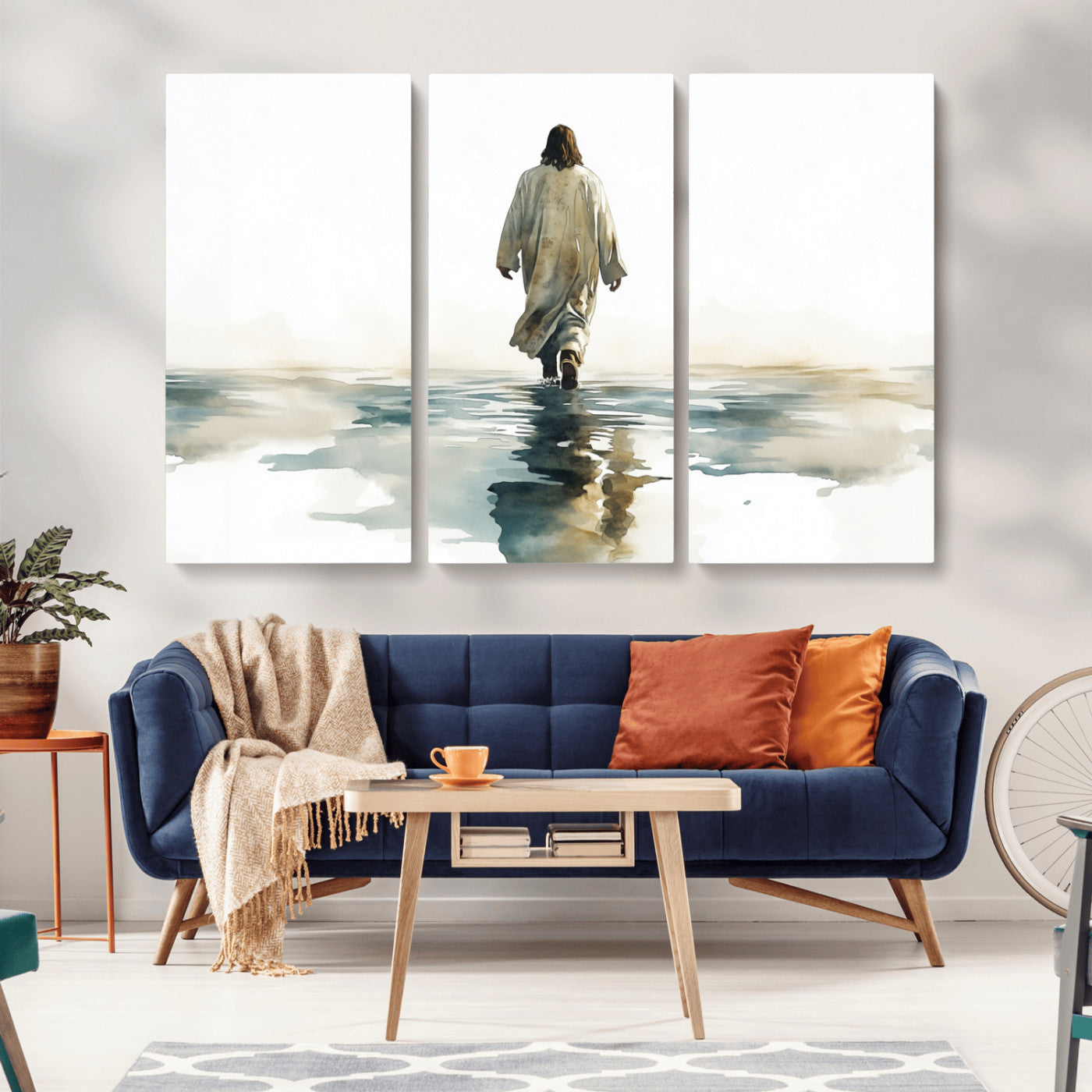 MGV-CV-48X32-3P - Abstract Jesus Wall Art Canvas Print, Christian Wall Art, Jesus Christ Walking