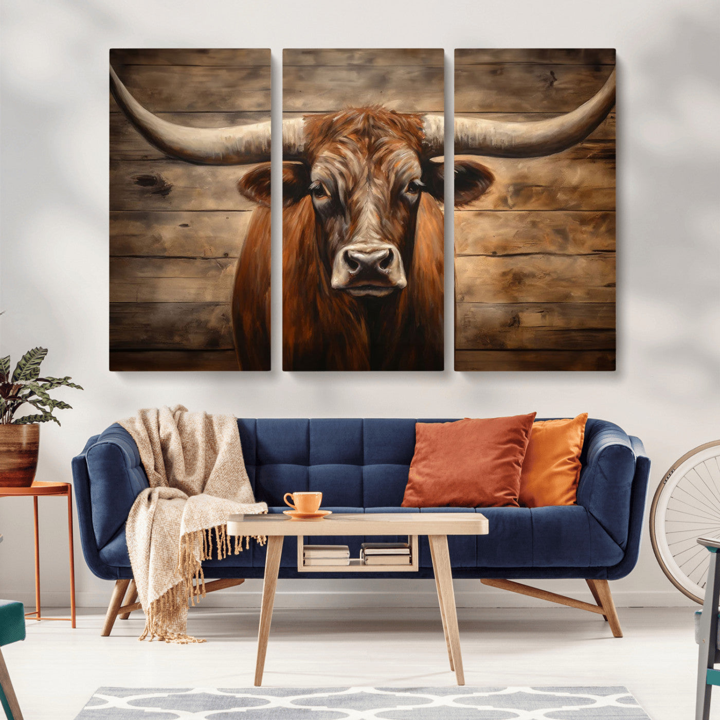 77556-MGV-CV-36X24-Longhorn Bull Wall Art | Canvas Print | Ready to Hang | Rustic Farmhouse Wall Decor | Western Barn