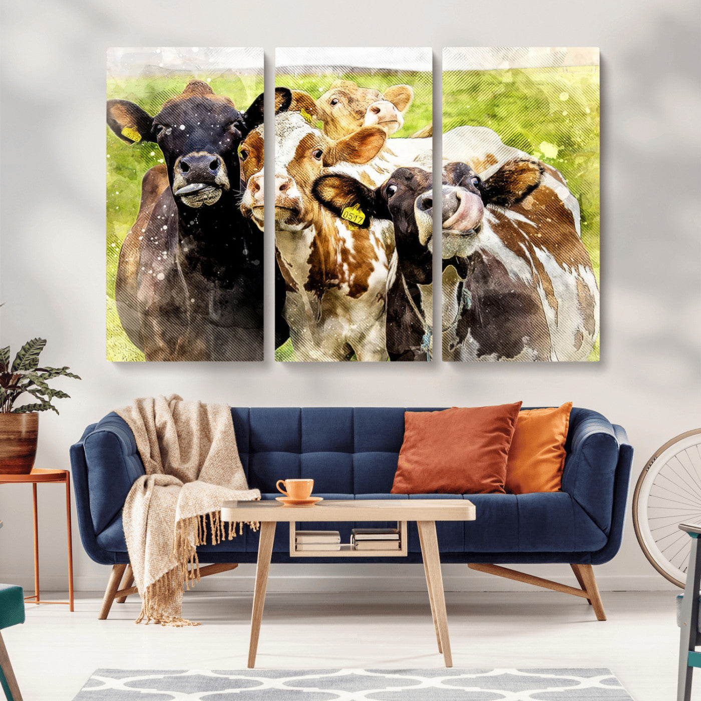 MGV-CV-48X32-3P - Curious Cows Farmhouse Wall Art | Ready to Hang and Framed Canvas Print | Rustic Farm Decor