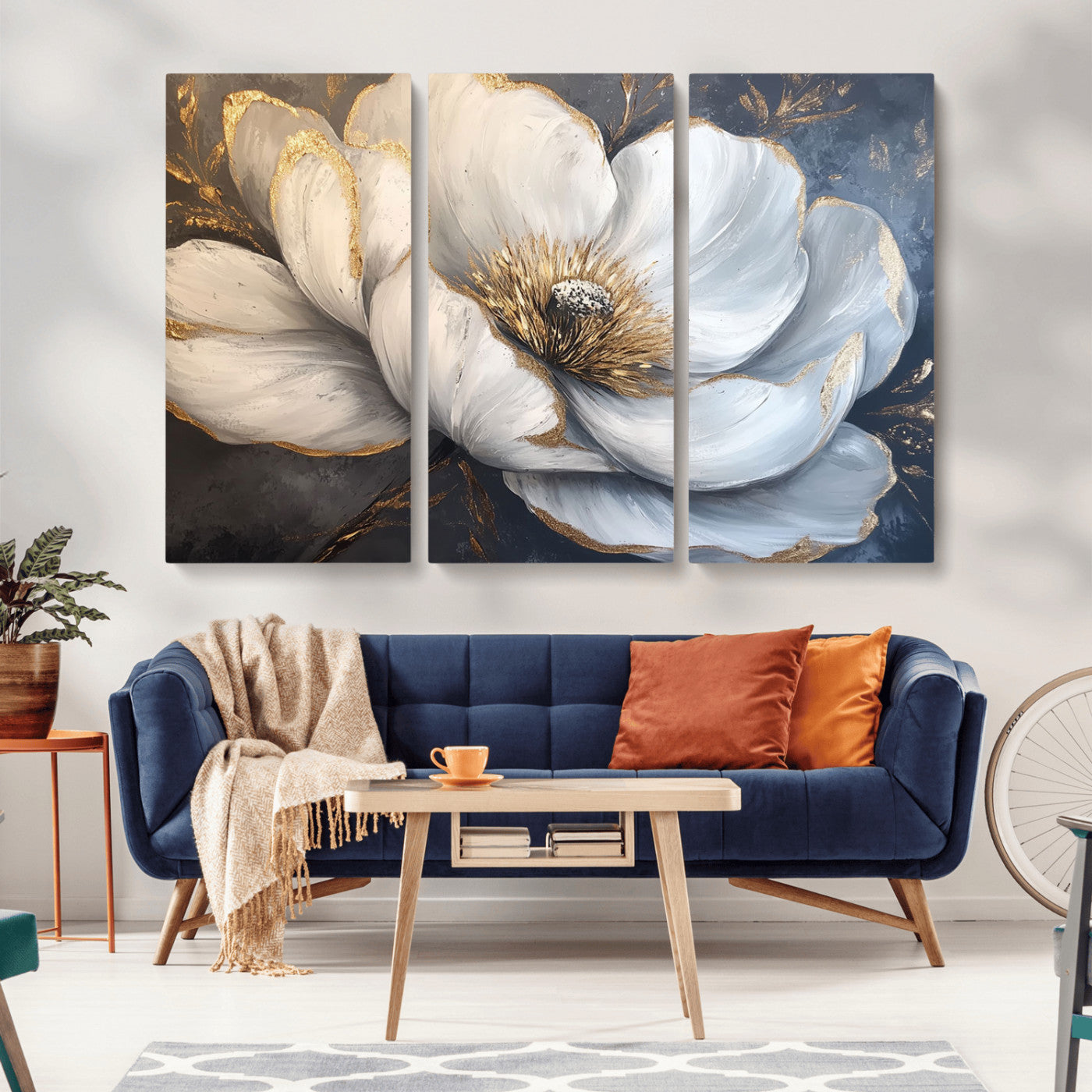 MGV-CV-48X32-3P - White Magnolia Flower Wall Art Canvas Print | Abstract Floral Wall Decor | Elegant Bloom Artwork |