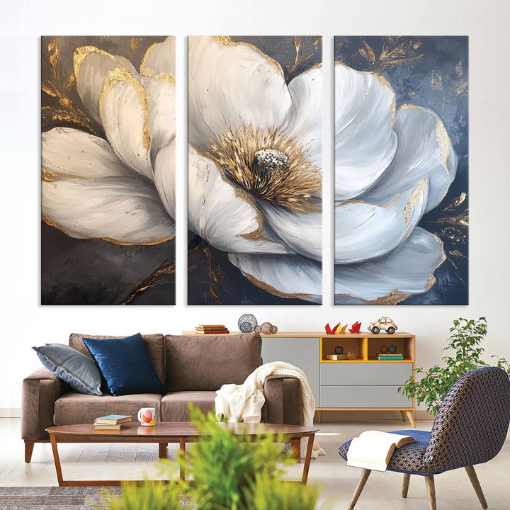 White Magnolia Flower Wall Art | Canvas Print | Abstract Floral Wall Decor | Elegant Bloom Artwork | Framed for Living Room or Bedroom