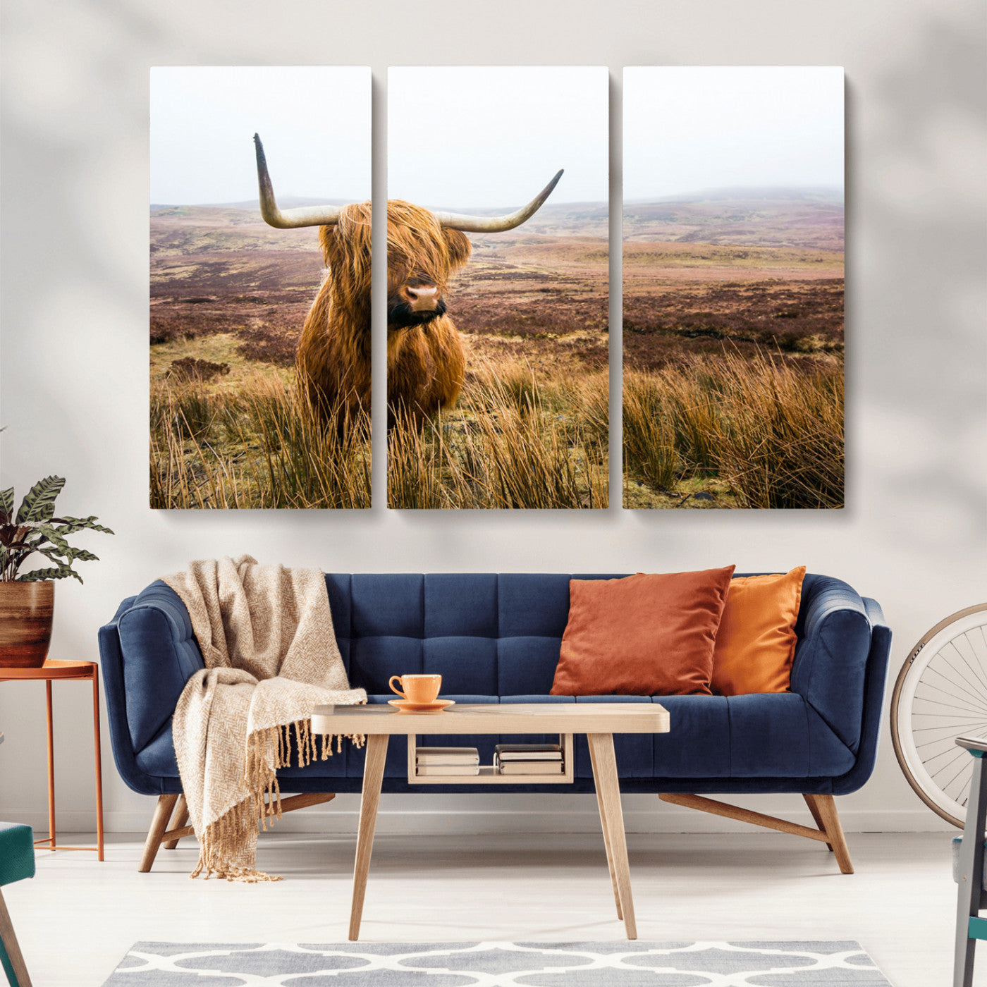97274-MGV-CV-36X24-Scottish Highland Cow Canvas Wall Art – Rustic Farmhouse Charm with Highland Cattle – Ready to Hang