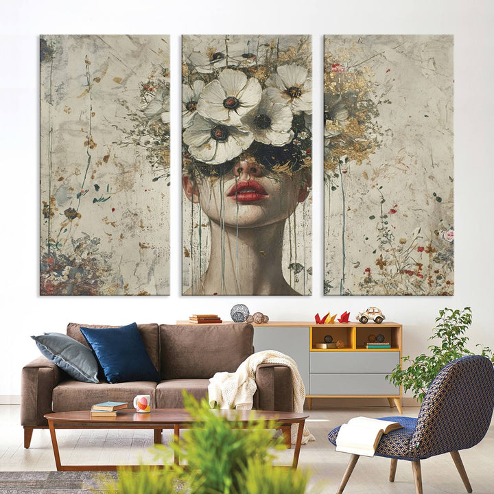 Abstract Floral Women Patel Wall Art Canvas Print