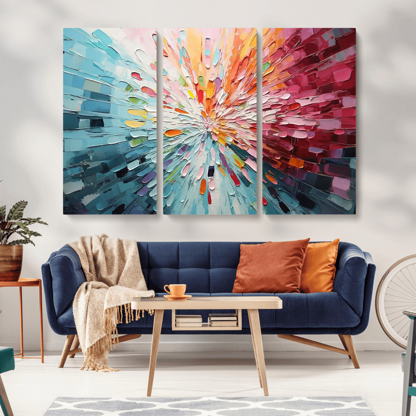 MGV-CV-48X32-3P - Radiant Bloom Abstract Floral Wall Art Canvas Print - Colorful Burst - Modern Living Room Decor -