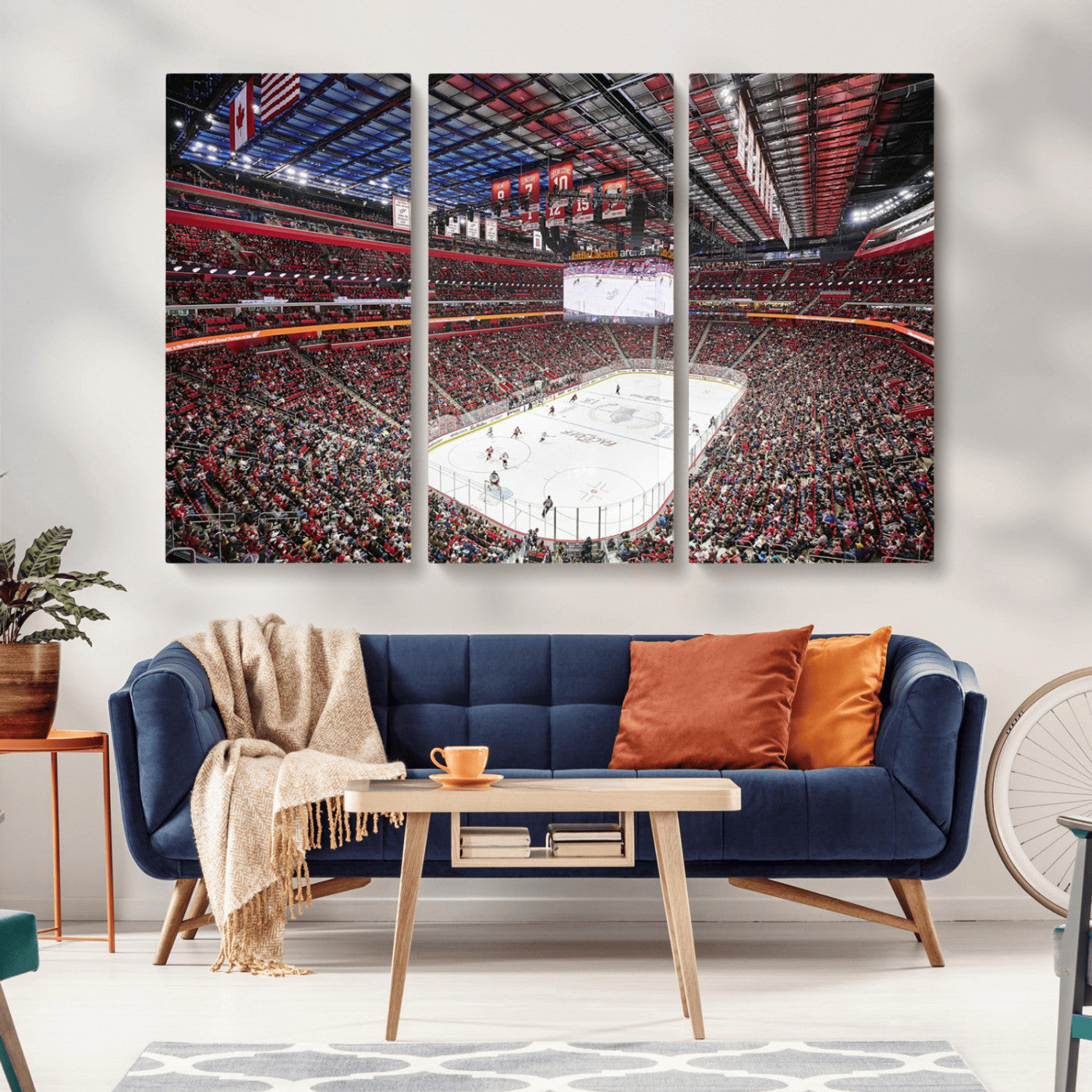 MGV-CV-48X32-3P - Barton Malow Little Caesars Arena Detroit Wall Art Canvas Print - Detroit Hockey and Basketball