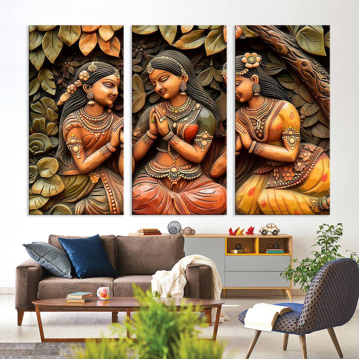 Indian Woman Statue Wall Art Canvas Print