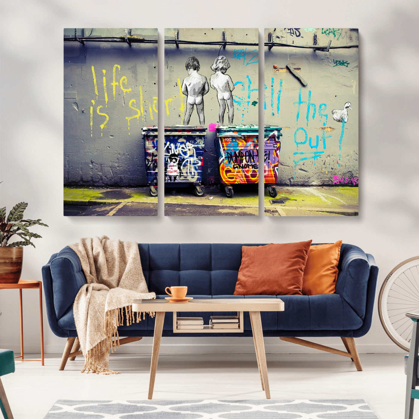 MGV-CV-48X32-3P - Banksy Life is Short Wall Art - Iconic Graffiti Art on Framed Ready-to-Hang Canvas - Street Art