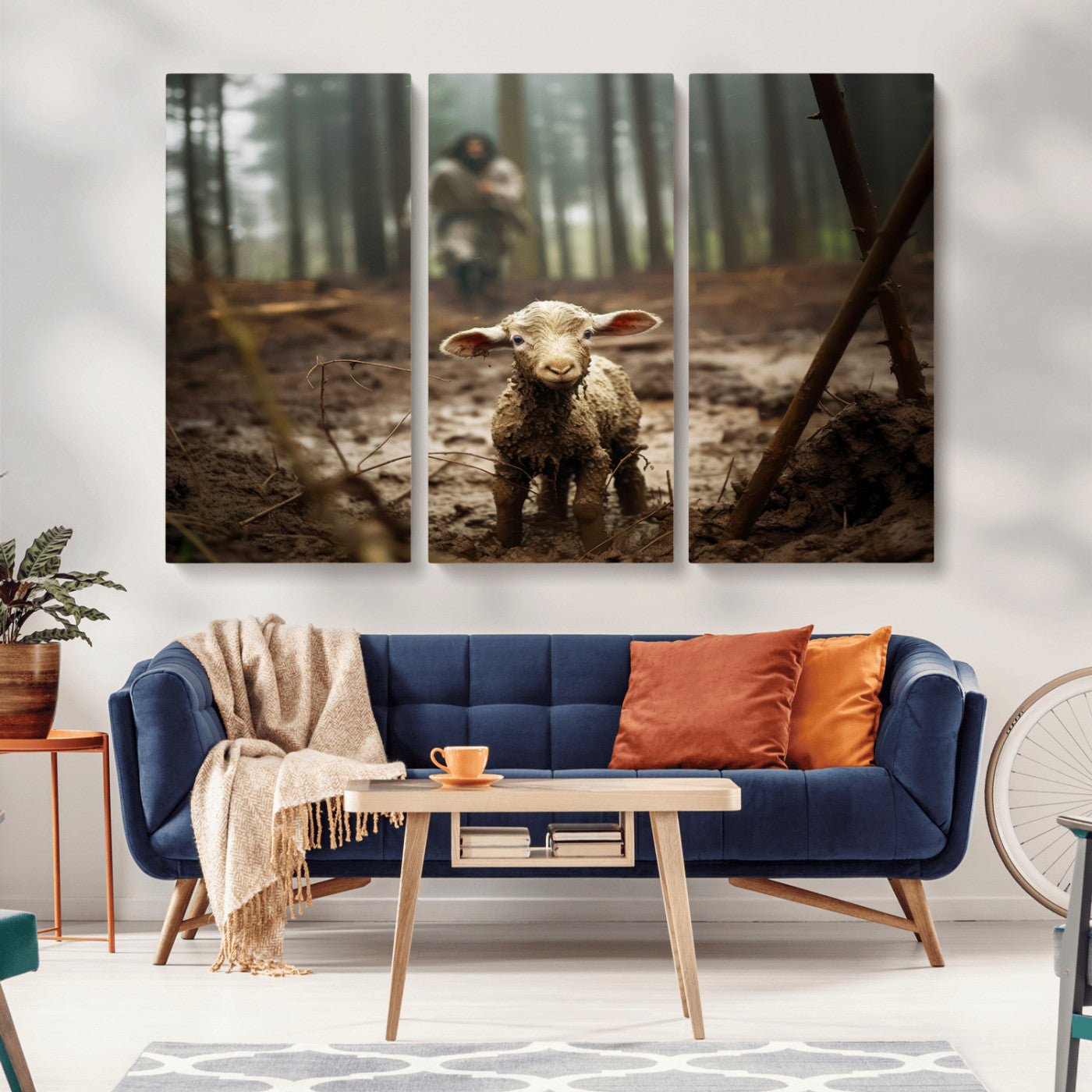 MGV-CV-48X32-3P - Jesus Running After a Lost Lamb Canvas Wall Art Print
