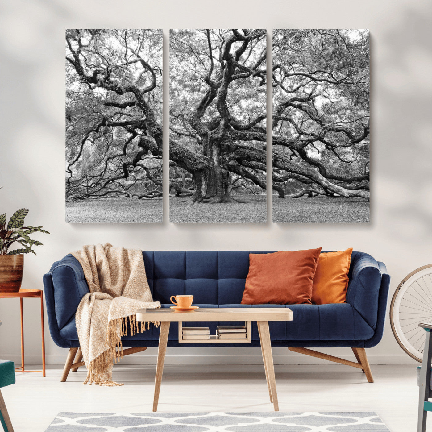MGV-CV-48X32-3P - Black White Angel Oak Tree Wall Art - Timeless Nature-Inspired Canvas for Rustic, Modern, or