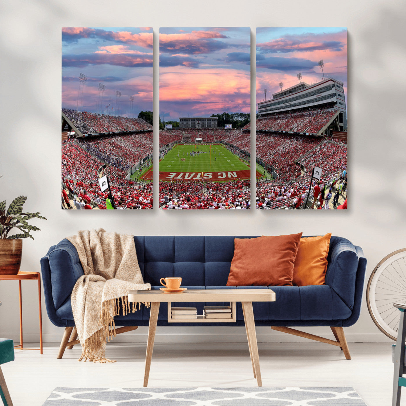 MGV-CV-48X32-3P - Carter-Finley Stadium Art Sunset Game Triple Canvas Wall Art - NC State Wolfpack Football Match