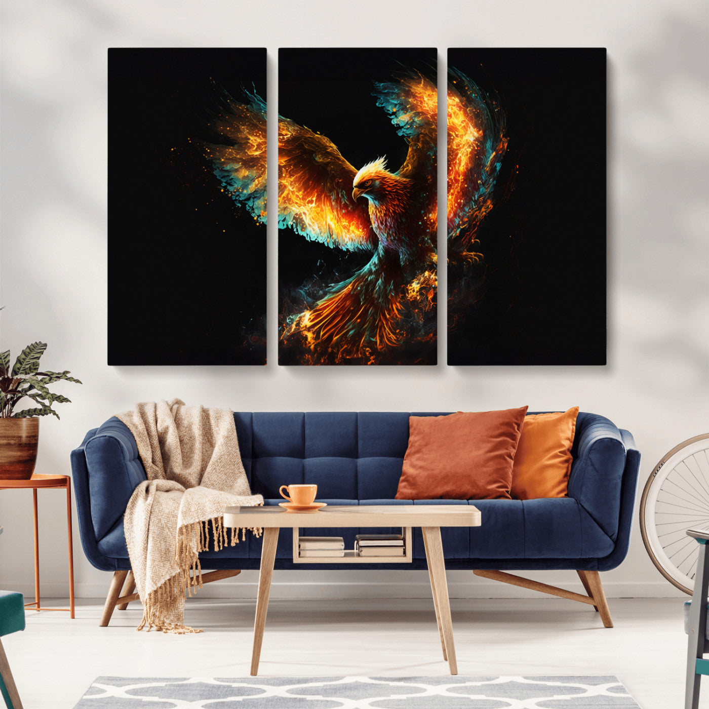 MGV-CV-48X32-3P - Fiery Phoenix Canvas Print | Ready to Hang Wall Art | Bold Fantasy Decor for Living Room | Majestic