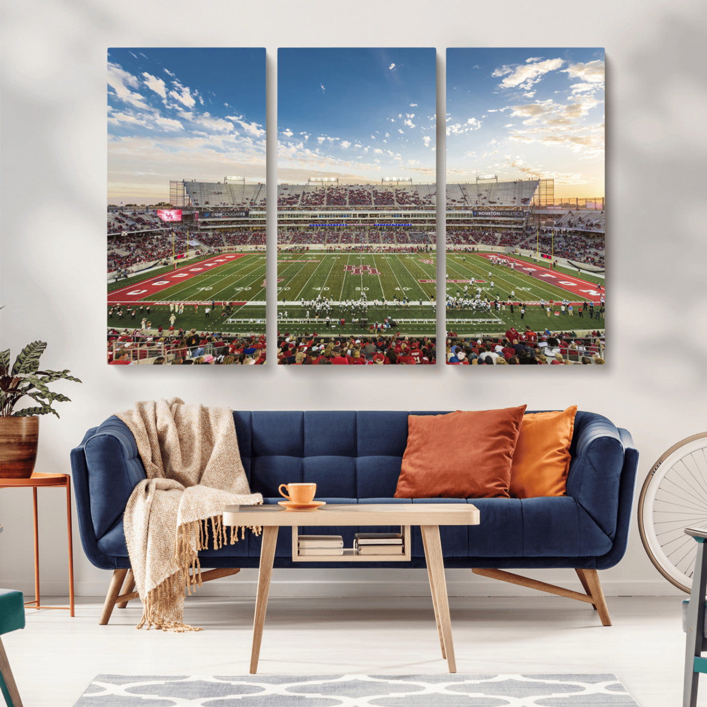 MGV-CV-48X32-3P - Framed Houston Cougars Football Team Print - Houston TDECU Stadium Wall Art Canvas Print