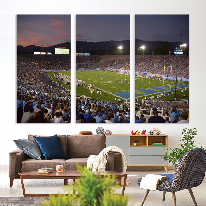 UCLA Bruins Football Team Print - Pasadena Rose Bowl Stadium Wall Art Canvas Print