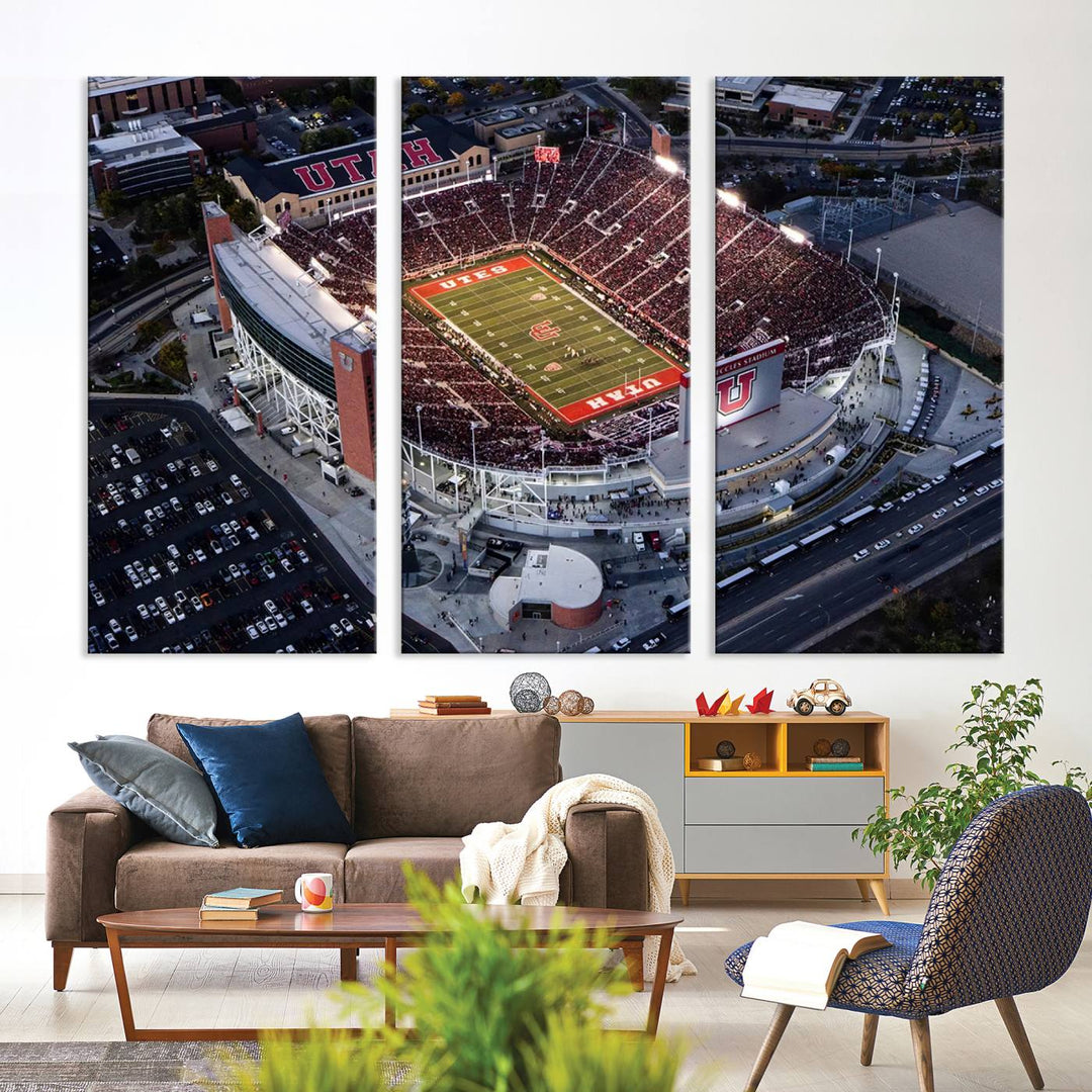 Utah Utes Football Team Print - Salt Lake City Rice-Eccles Stadium Wall Art Canvas Print