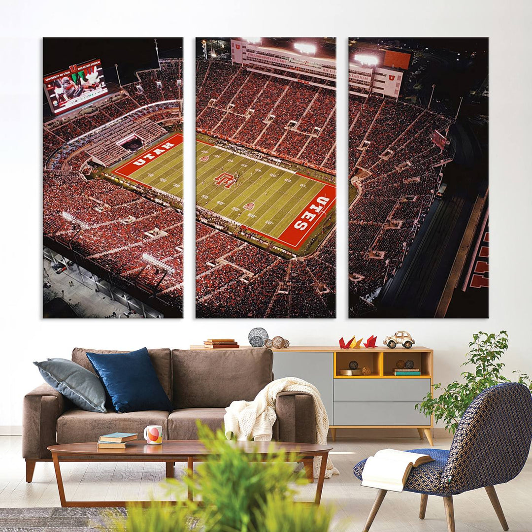 Utah Utes Football Team Print - Salt Lake City Rice-Eccles Stadium Wall Art Canvas Print