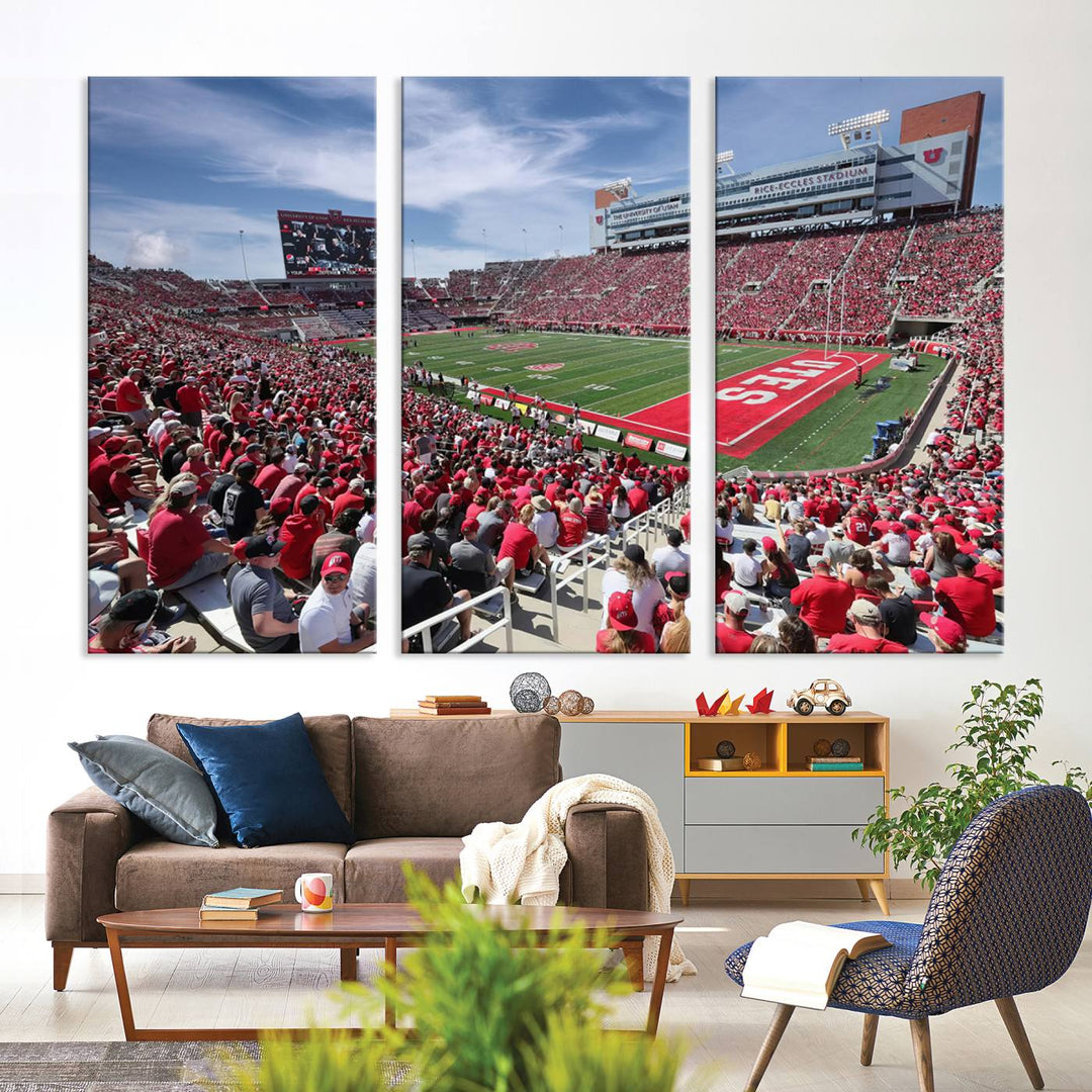 Utah Utes Football Team Print - Salt Lake City Rice-Eccles Stadium Wall Art Canvas Print