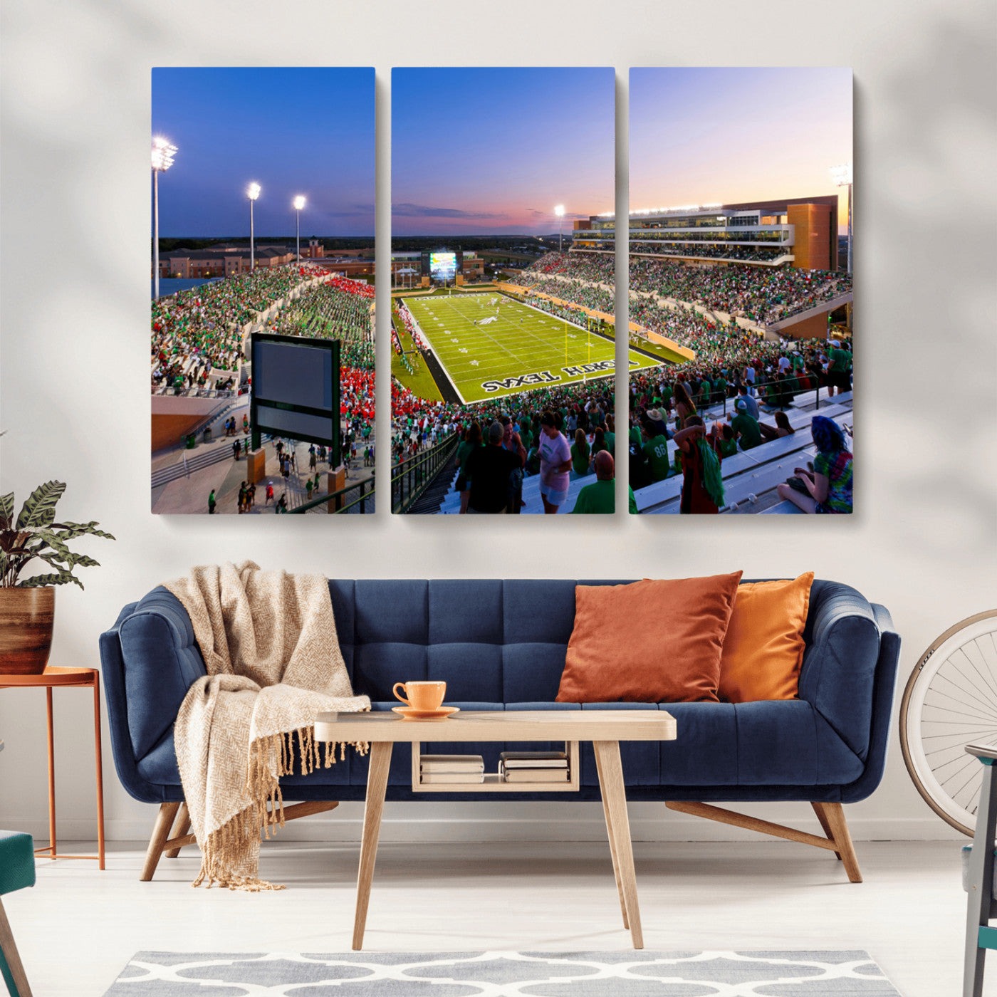 MGV-CV-48X32-3P - University of North Texas Mean Green Football Team Print - Denton DATCU Stadium Wall Art Canvas