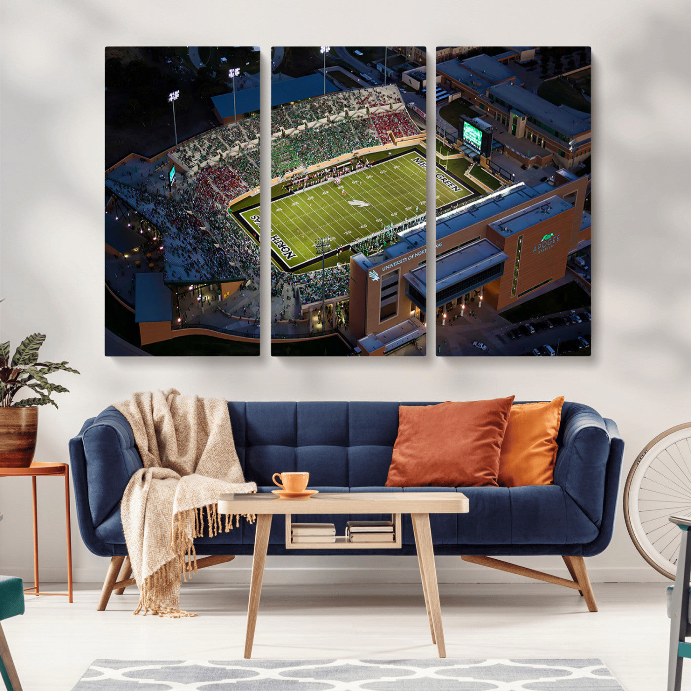 MGV-CV-48X32-3P - University of North Texas Mean Green Football Artwork, Football Team Print - Denton DATCU Stadium
