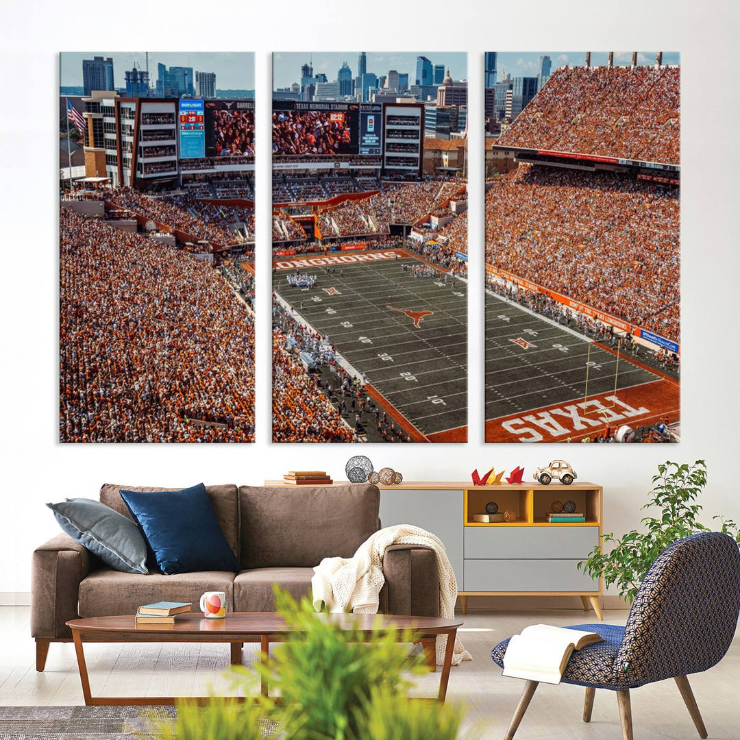 University of Texas Longhorns Football Team Print - Austin Darrell K Royal-Texas Memorial Stadium Wall Art Canvas Print