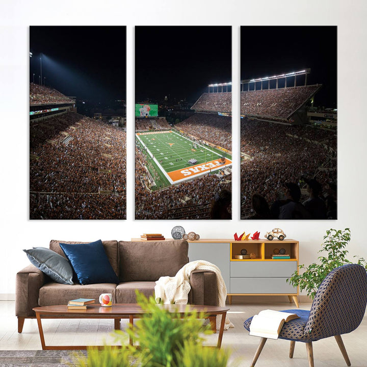 University of Texas Longhorns Football Team Print Austin Darrell K Royal Texas Memorial Stadium Wall Art Canvas Print